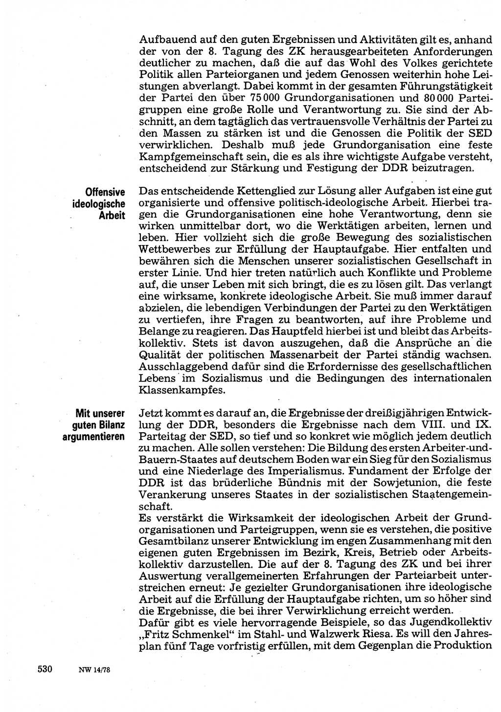 Neuer Weg (NW), Organ des Zentralkomitees (ZK) der SED (Sozialistische Einheitspartei Deutschlands) für Fragen des Parteilebens, 33. Jahrgang [Deutsche Demokratische Republik (DDR)] 1978, Seite 530 (NW ZK SED DDR 1978, S. 530)