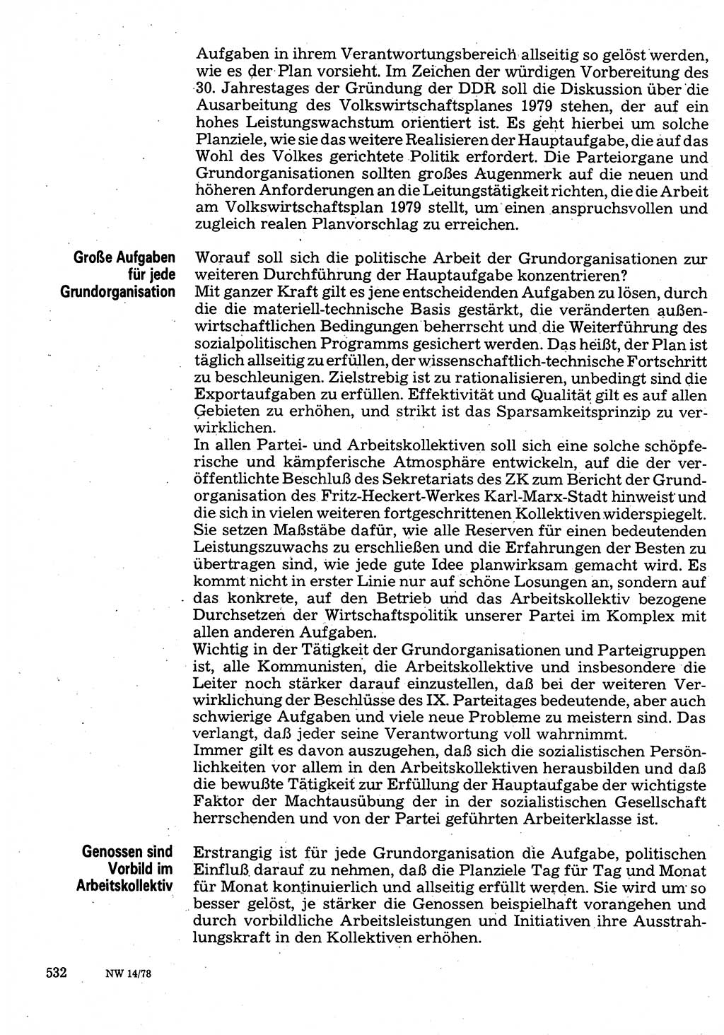 Neuer Weg (NW), Organ des Zentralkomitees (ZK) der SED (Sozialistische Einheitspartei Deutschlands) für Fragen des Parteilebens, 33. Jahrgang [Deutsche Demokratische Republik (DDR)] 1978, Seite 532 (NW ZK SED DDR 1978, S. 532)