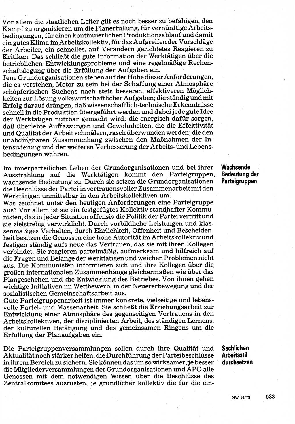 Neuer Weg (NW), Organ des Zentralkomitees (ZK) der SED (Sozialistische Einheitspartei Deutschlands) für Fragen des Parteilebens, 33. Jahrgang [Deutsche Demokratische Republik (DDR)] 1978, Seite 533 (NW ZK SED DDR 1978, S. 533)