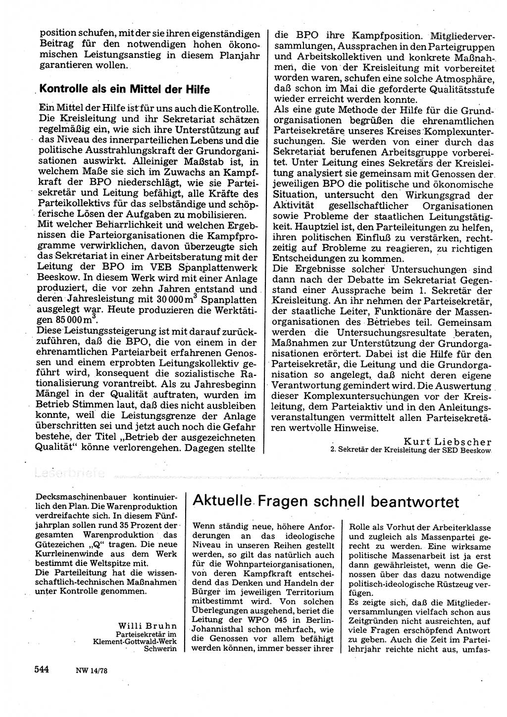 Neuer Weg (NW), Organ des Zentralkomitees (ZK) der SED (Sozialistische Einheitspartei Deutschlands) für Fragen des Parteilebens, 33. Jahrgang [Deutsche Demokratische Republik (DDR)] 1978, Seite 544 (NW ZK SED DDR 1978, S. 544)