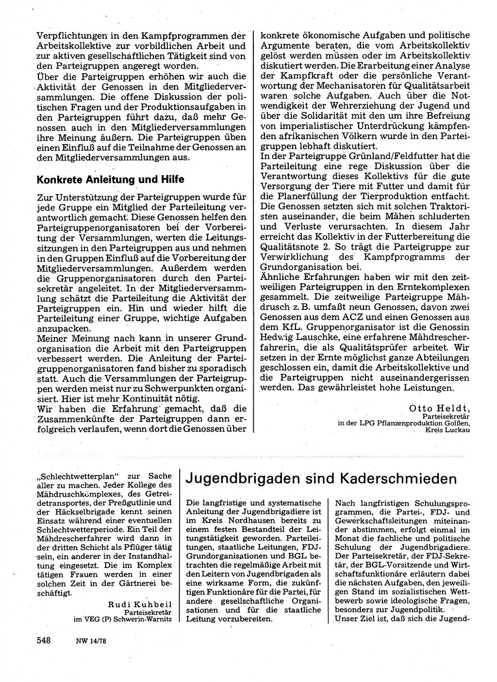 Neuer Weg (NW), Organ des Zentralkomitees (ZK) der SED (Sozialistische Einheitspartei Deutschlands) für Fragen des Parteilebens, 33. Jahrgang [Deutsche Demokratische Republik (DDR)] 1978, Seite 548 (NW ZK SED DDR 1978, S. 548)