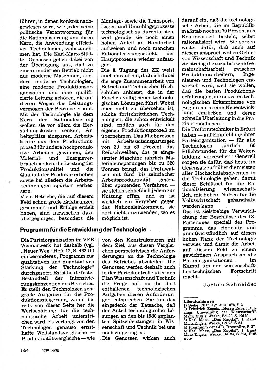 Neuer Weg (NW), Organ des Zentralkomitees (ZK) der SED (Sozialistische Einheitspartei Deutschlands) für Fragen des Parteilebens, 33. Jahrgang [Deutsche Demokratische Republik (DDR)] 1978, Seite 554 (NW ZK SED DDR 1978, S. 554)