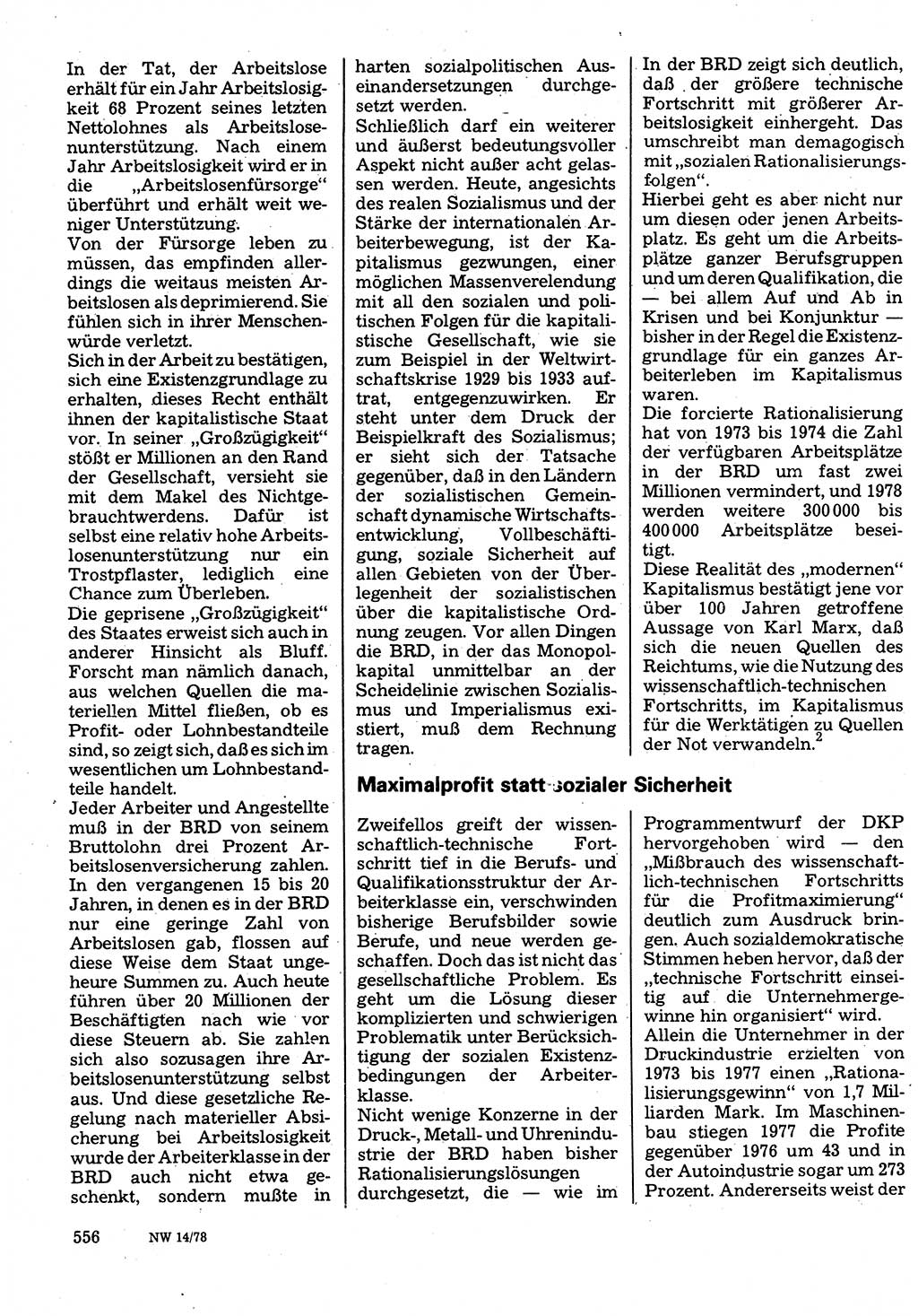 Neuer Weg (NW), Organ des Zentralkomitees (ZK) der SED (Sozialistische Einheitspartei Deutschlands) für Fragen des Parteilebens, 33. Jahrgang [Deutsche Demokratische Republik (DDR)] 1978, Seite 556 (NW ZK SED DDR 1978, S. 556)