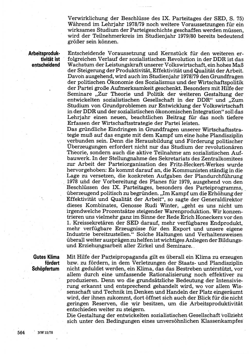 Neuer Weg (NW), Organ des Zentralkomitees (ZK) der SED (Sozialistische Einheitspartei Deutschlands) für Fragen des Parteilebens, 33. Jahrgang [Deutsche Demokratische Republik (DDR)] 1978, Seite 564 (NW ZK SED DDR 1978, S. 564)