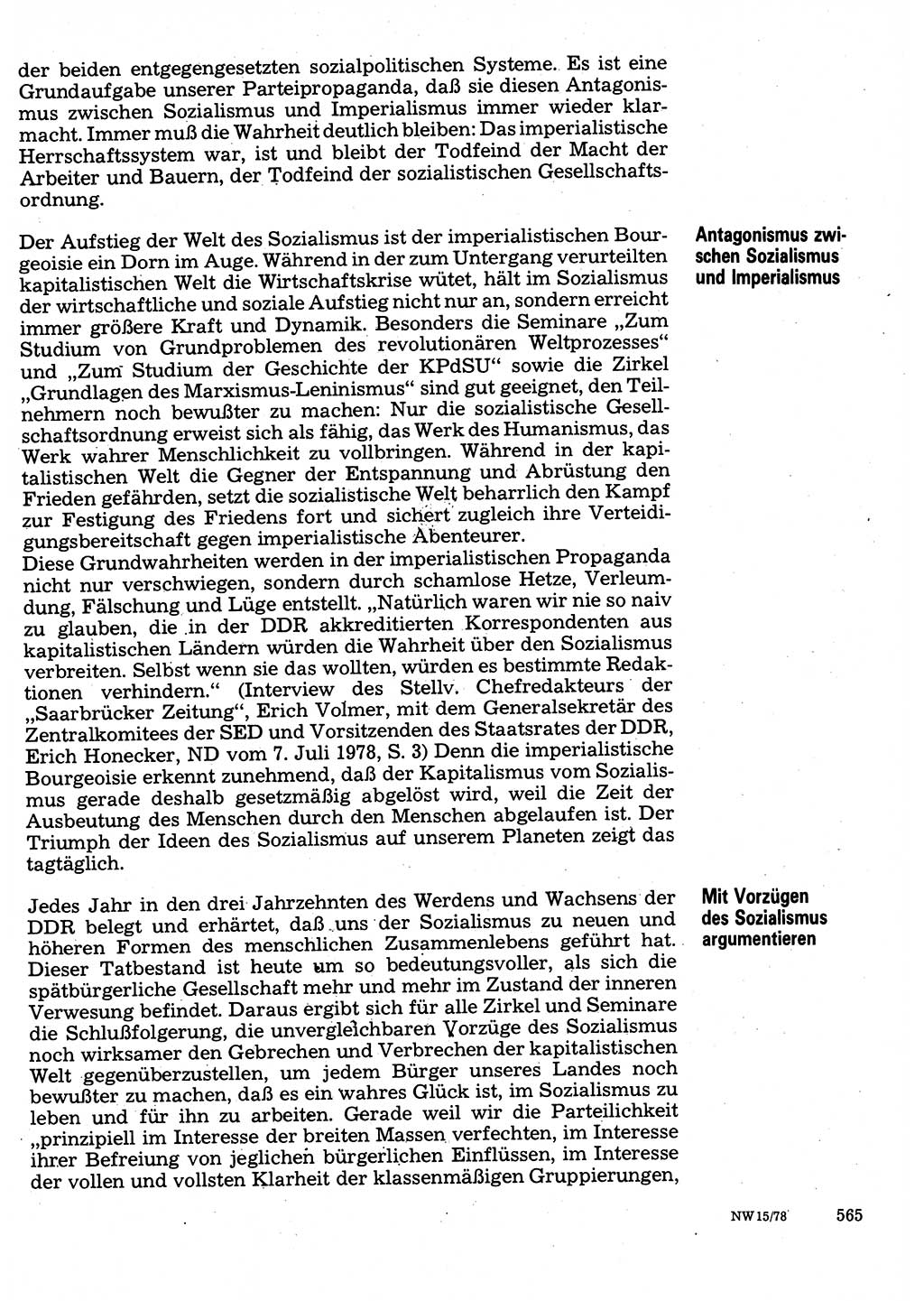 Neuer Weg (NW), Organ des Zentralkomitees (ZK) der SED (Sozialistische Einheitspartei Deutschlands) für Fragen des Parteilebens, 33. Jahrgang [Deutsche Demokratische Republik (DDR)] 1978, Seite 565 (NW ZK SED DDR 1978, S. 565)