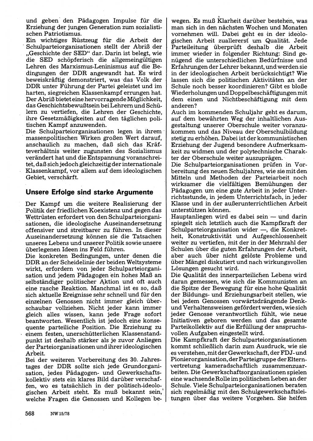 Neuer Weg (NW), Organ des Zentralkomitees (ZK) der SED (Sozialistische Einheitspartei Deutschlands) für Fragen des Parteilebens, 33. Jahrgang [Deutsche Demokratische Republik (DDR)] 1978, Seite 568 (NW ZK SED DDR 1978, S. 568)