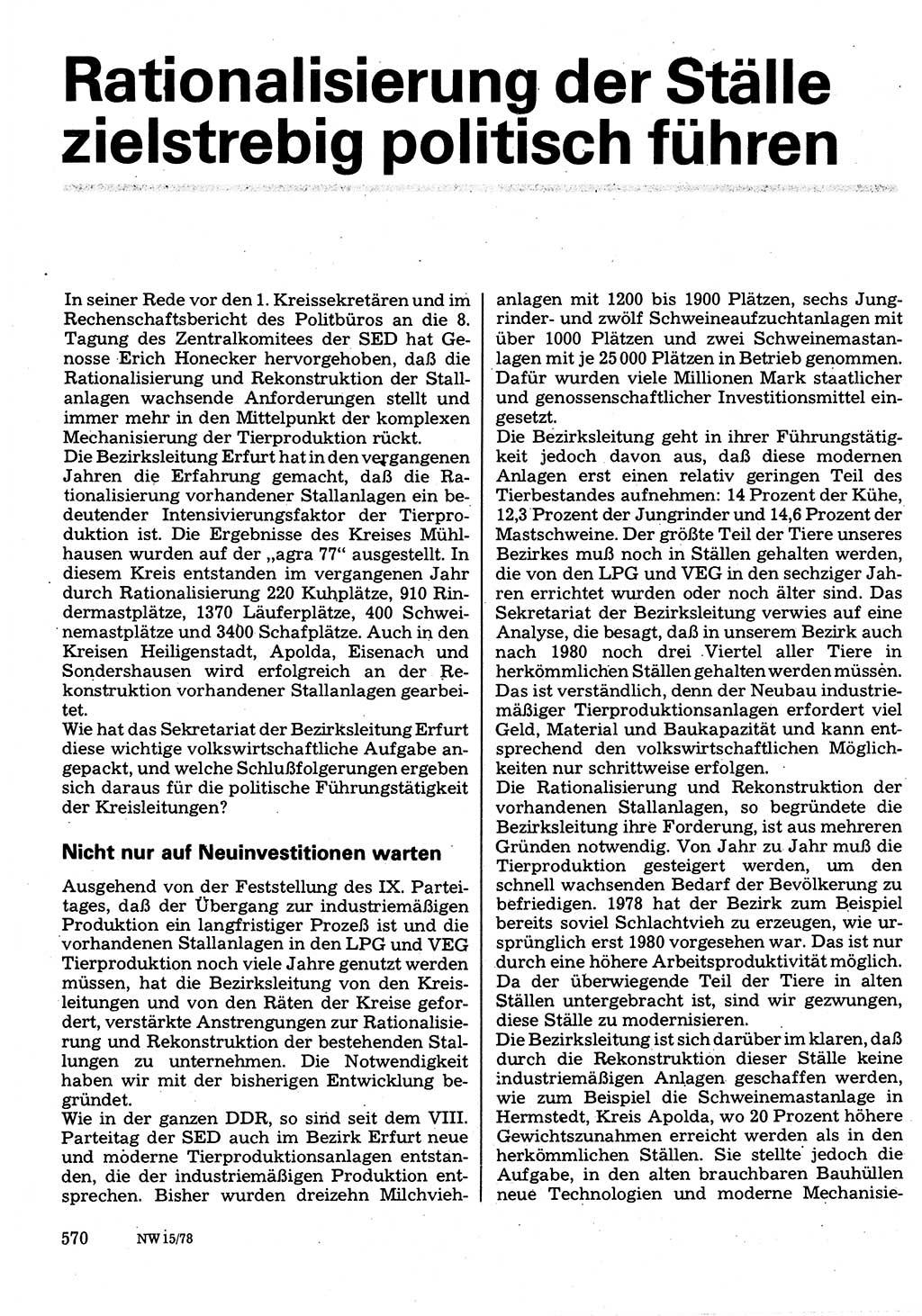 Neuer Weg (NW), Organ des Zentralkomitees (ZK) der SED (Sozialistische Einheitspartei Deutschlands) für Fragen des Parteilebens, 33. Jahrgang [Deutsche Demokratische Republik (DDR)] 1978, Seite 570 (NW ZK SED DDR 1978, S. 570)