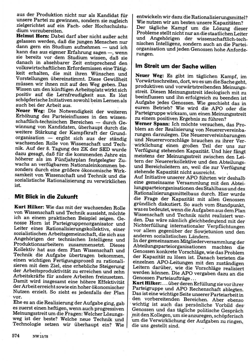 Neuer Weg (NW), Organ des Zentralkomitees (ZK) der SED (Sozialistische Einheitspartei Deutschlands) für Fragen des Parteilebens, 33. Jahrgang [Deutsche Demokratische Republik (DDR)] 1978, Seite 574 (NW ZK SED DDR 1978, S. 574)