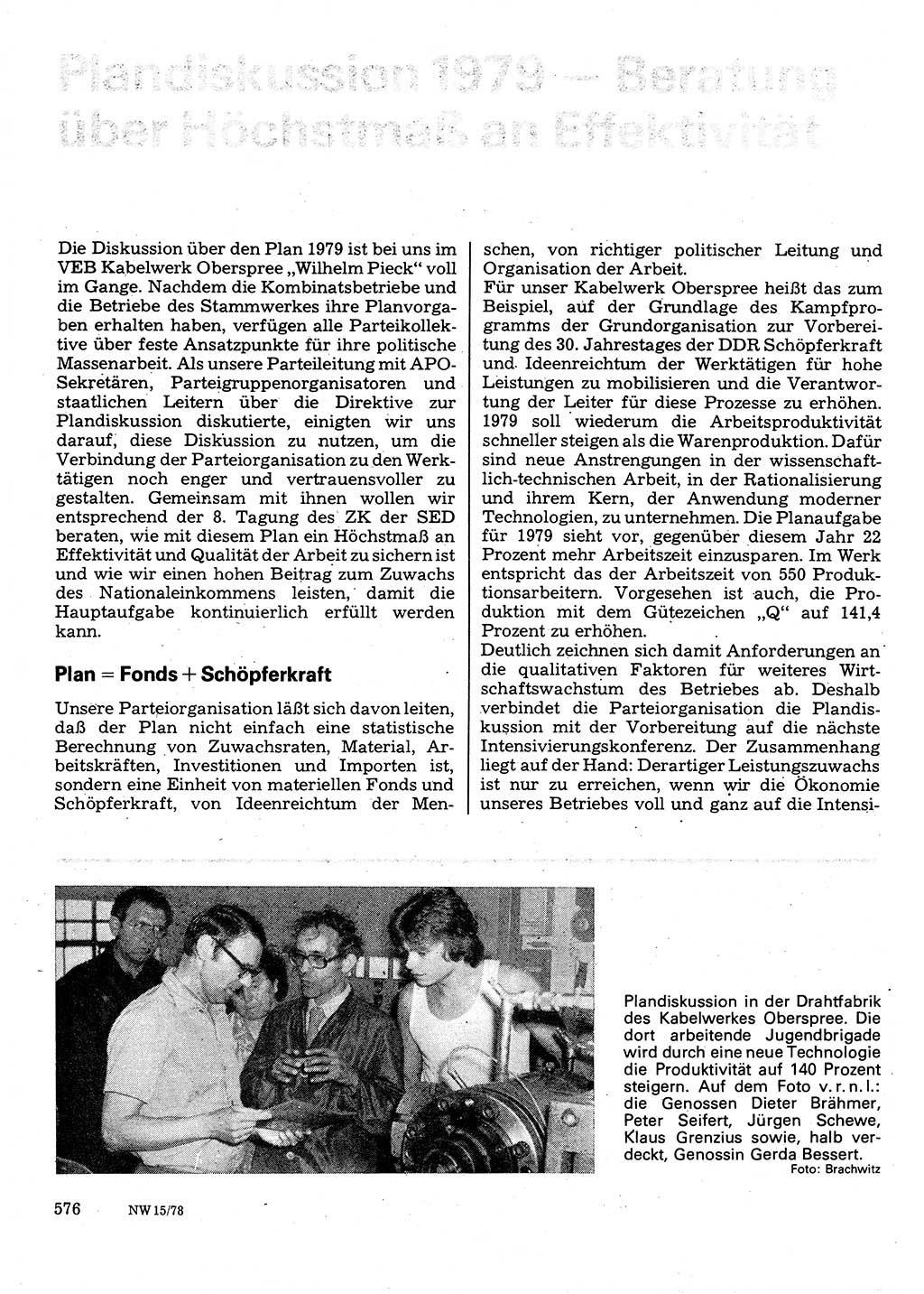 Neuer Weg (NW), Organ des Zentralkomitees (ZK) der SED (Sozialistische Einheitspartei Deutschlands) für Fragen des Parteilebens, 33. Jahrgang [Deutsche Demokratische Republik (DDR)] 1978, Seite 576 (NW ZK SED DDR 1978, S. 576)