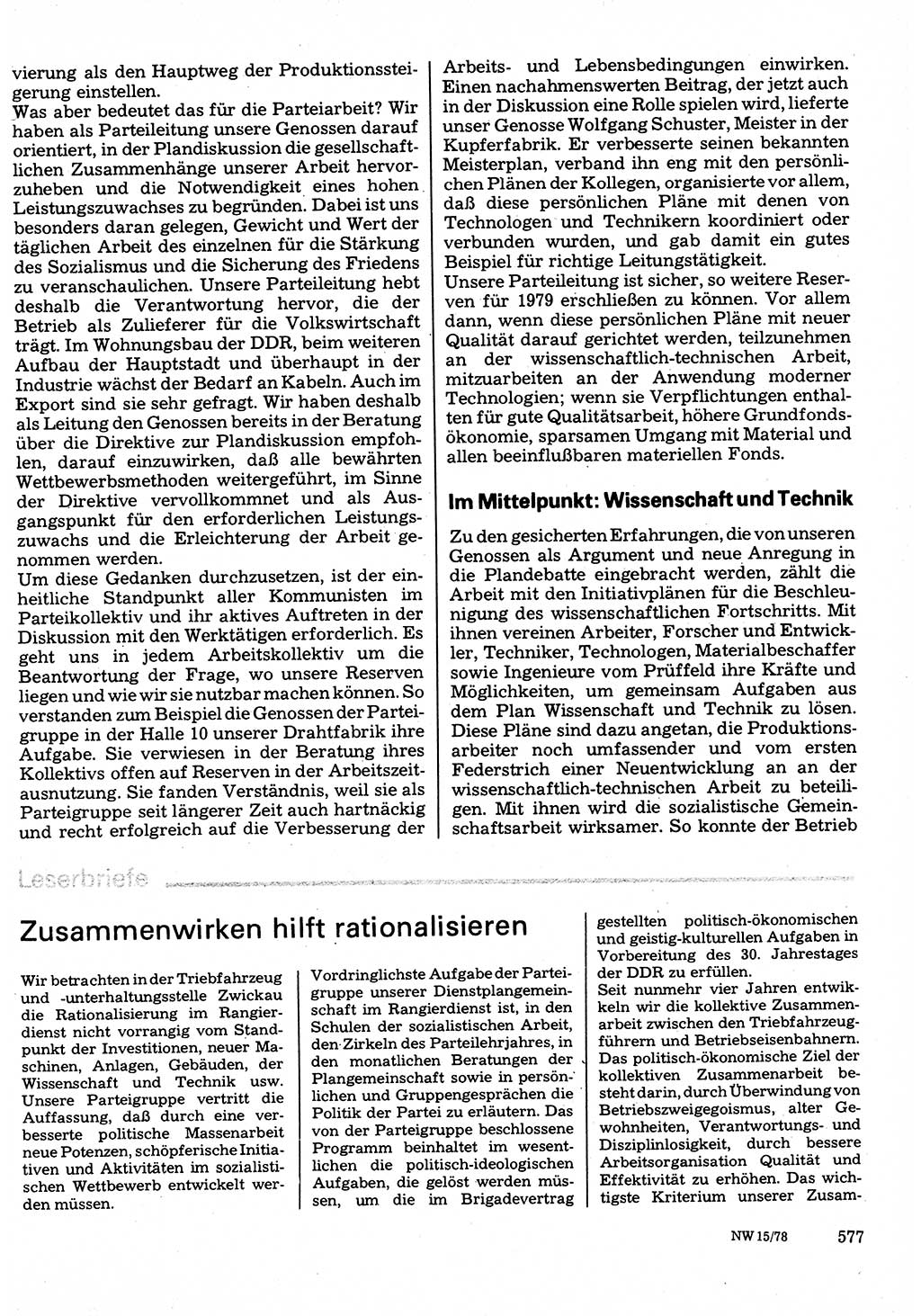 Neuer Weg (NW), Organ des Zentralkomitees (ZK) der SED (Sozialistische Einheitspartei Deutschlands) für Fragen des Parteilebens, 33. Jahrgang [Deutsche Demokratische Republik (DDR)] 1978, Seite 577 (NW ZK SED DDR 1978, S. 577)