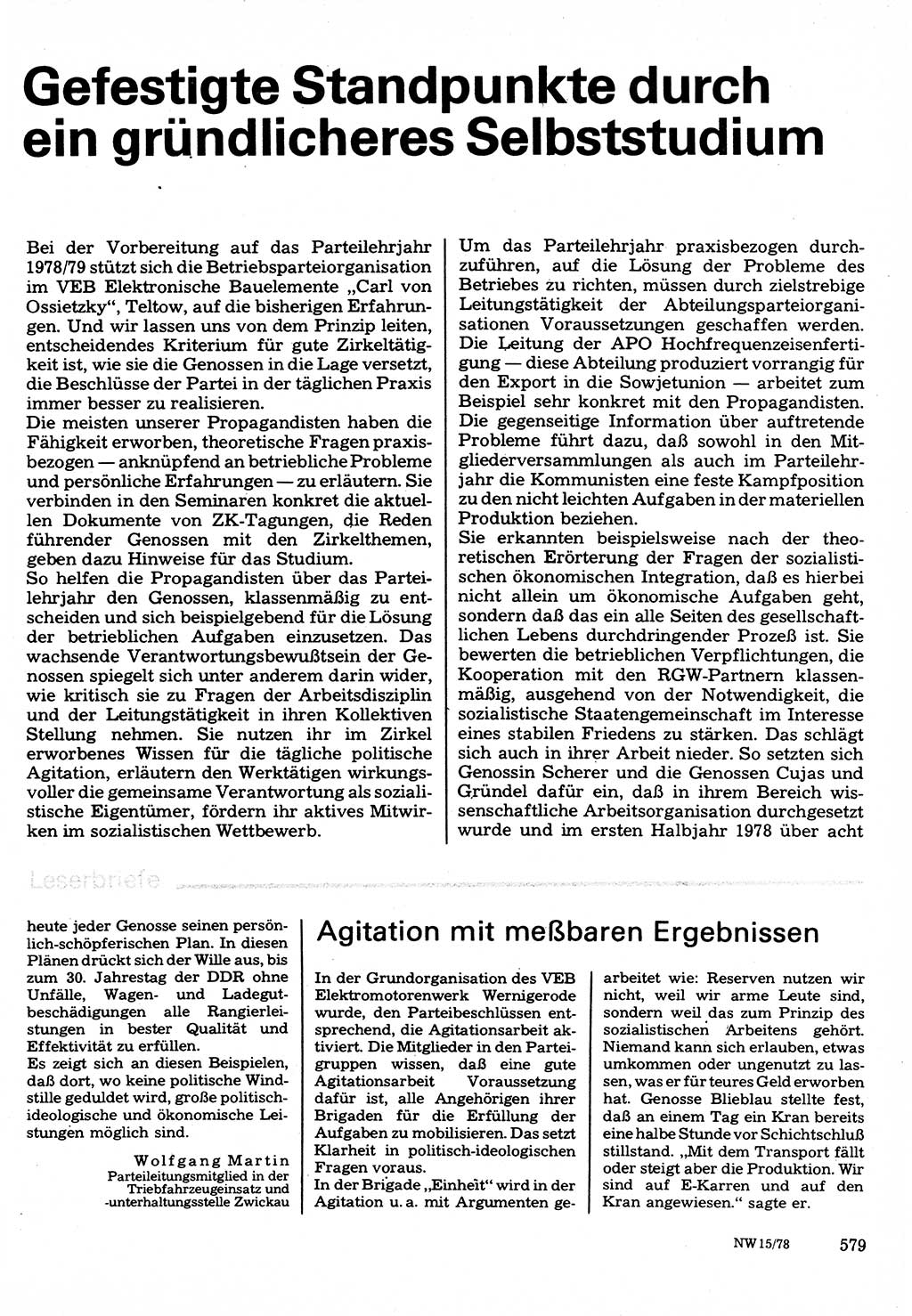 Neuer Weg (NW), Organ des Zentralkomitees (ZK) der SED (Sozialistische Einheitspartei Deutschlands) für Fragen des Parteilebens, 33. Jahrgang [Deutsche Demokratische Republik (DDR)] 1978, Seite 579 (NW ZK SED DDR 1978, S. 579)