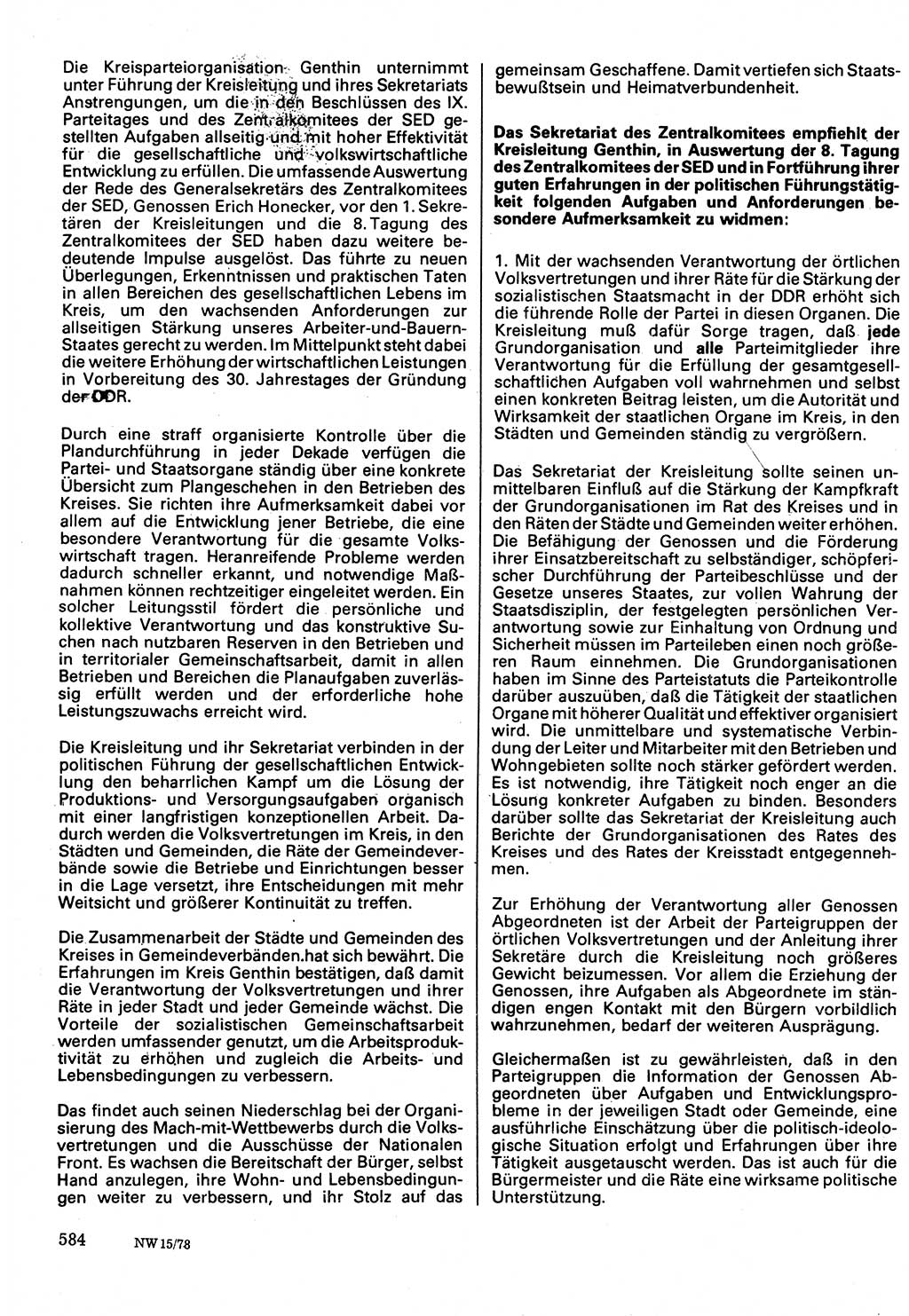 Neuer Weg (NW), Organ des Zentralkomitees (ZK) der SED (Sozialistische Einheitspartei Deutschlands) für Fragen des Parteilebens, 33. Jahrgang [Deutsche Demokratische Republik (DDR)] 1978, Seite 584 (NW ZK SED DDR 1978, S. 584)