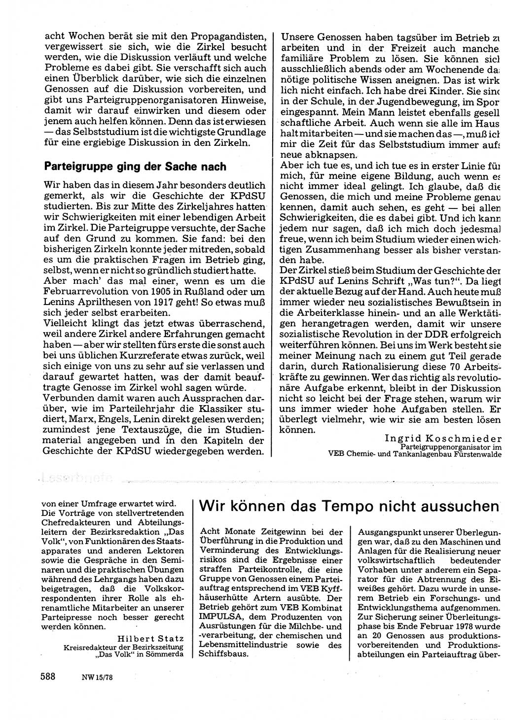 Neuer Weg (NW), Organ des Zentralkomitees (ZK) der SED (Sozialistische Einheitspartei Deutschlands) für Fragen des Parteilebens, 33. Jahrgang [Deutsche Demokratische Republik (DDR)] 1978, Seite 588 (NW ZK SED DDR 1978, S. 588)