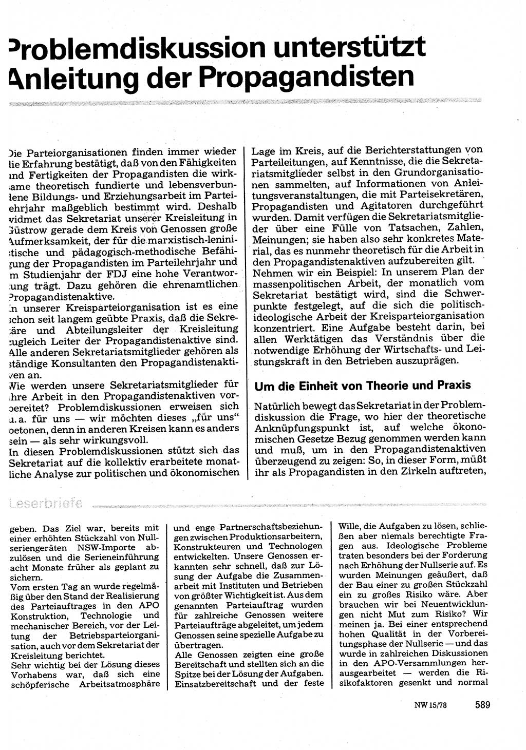 Neuer Weg (NW), Organ des Zentralkomitees (ZK) der SED (Sozialistische Einheitspartei Deutschlands) für Fragen des Parteilebens, 33. Jahrgang [Deutsche Demokratische Republik (DDR)] 1978, Seite 589 (NW ZK SED DDR 1978, S. 589)