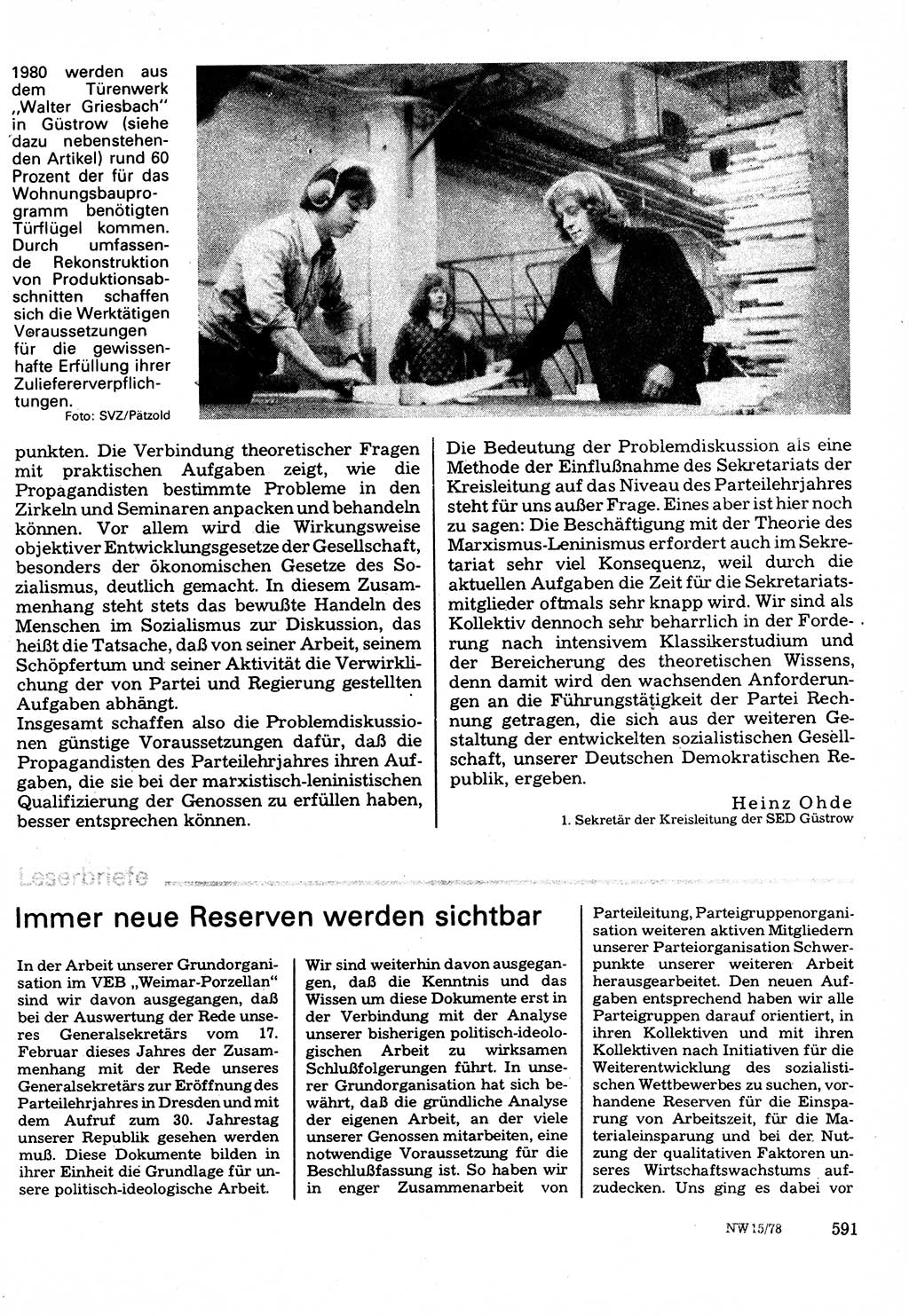 Neuer Weg (NW), Organ des Zentralkomitees (ZK) der SED (Sozialistische Einheitspartei Deutschlands) für Fragen des Parteilebens, 33. Jahrgang [Deutsche Demokratische Republik (DDR)] 1978, Seite 591 (NW ZK SED DDR 1978, S. 591)