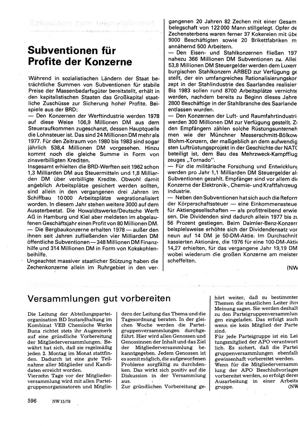 Neuer Weg (NW), Organ des Zentralkomitees (ZK) der SED (Sozialistische Einheitspartei Deutschlands) für Fragen des Parteilebens, 33. Jahrgang [Deutsche Demokratische Republik (DDR)] 1978, Seite 596 (NW ZK SED DDR 1978, S. 596)
