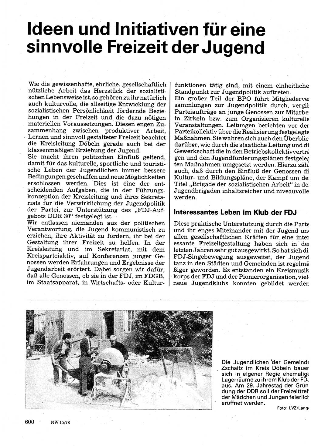 Neuer Weg (NW), Organ des Zentralkomitees (ZK) der SED (Sozialistische Einheitspartei Deutschlands) für Fragen des Parteilebens, 33. Jahrgang [Deutsche Demokratische Republik (DDR)] 1978, Seite 600 (NW ZK SED DDR 1978, S. 600)