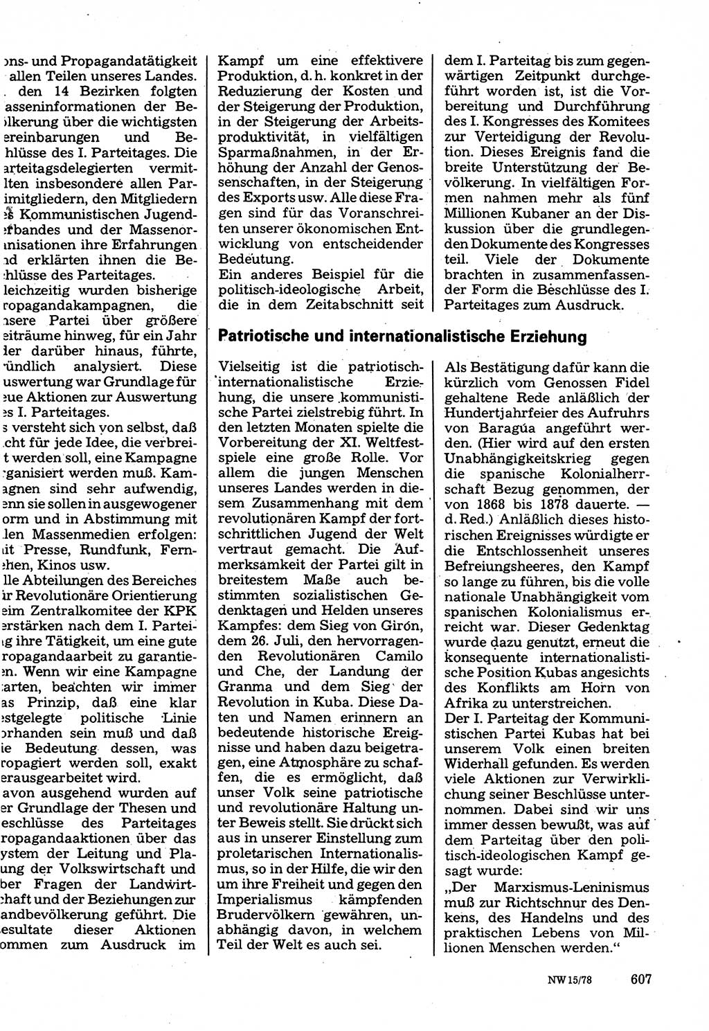 Neuer Weg (NW), Organ des Zentralkomitees (ZK) der SED (Sozialistische Einheitspartei Deutschlands) für Fragen des Parteilebens, 33. Jahrgang [Deutsche Demokratische Republik (DDR)] 1978, Seite 607 (NW ZK SED DDR 1978, S. 607)