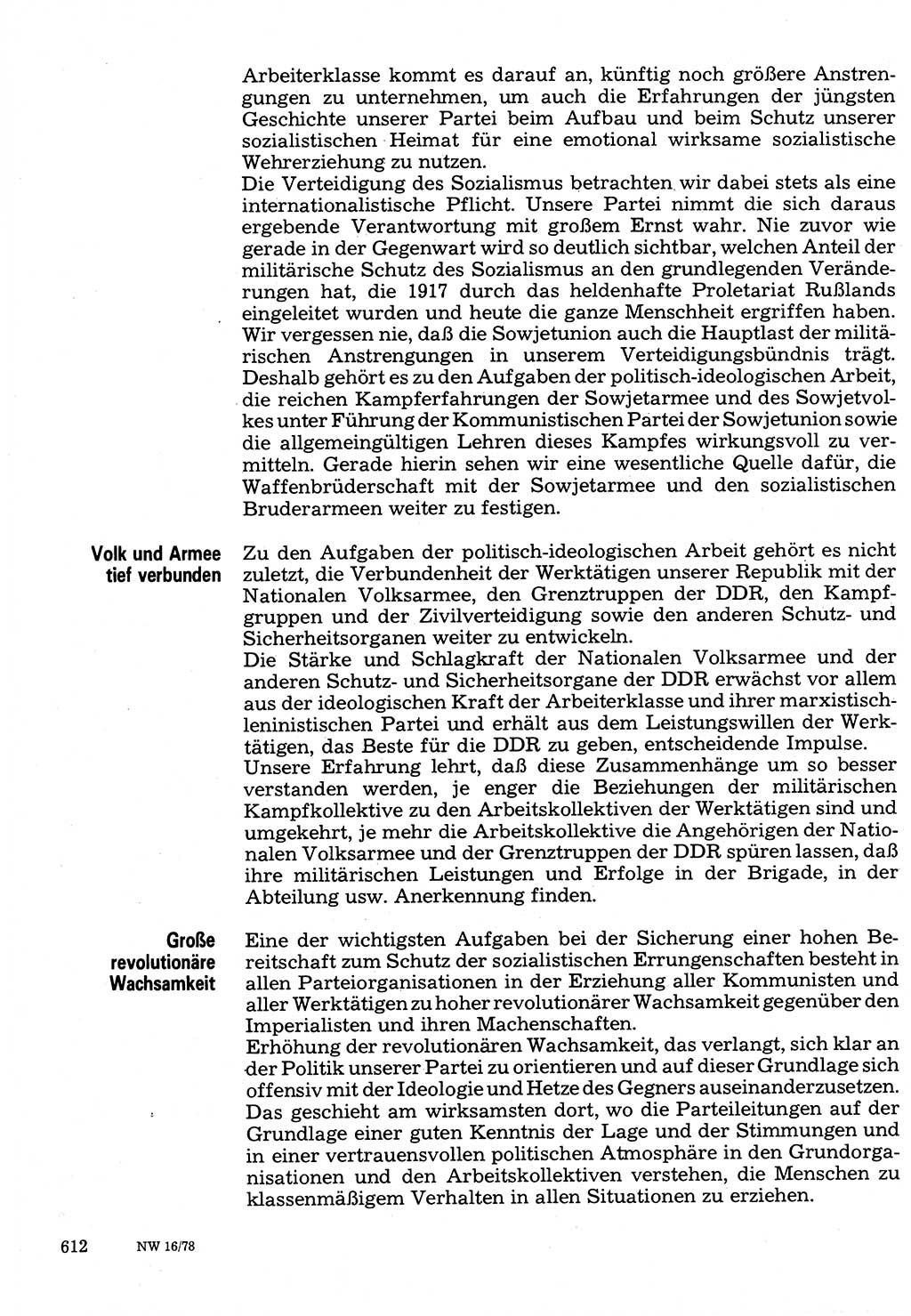 Neuer Weg (NW), Organ des Zentralkomitees (ZK) der SED (Sozialistische Einheitspartei Deutschlands) für Fragen des Parteilebens, 33. Jahrgang [Deutsche Demokratische Republik (DDR)] 1978, Seite 612 (NW ZK SED DDR 1978, S. 612)