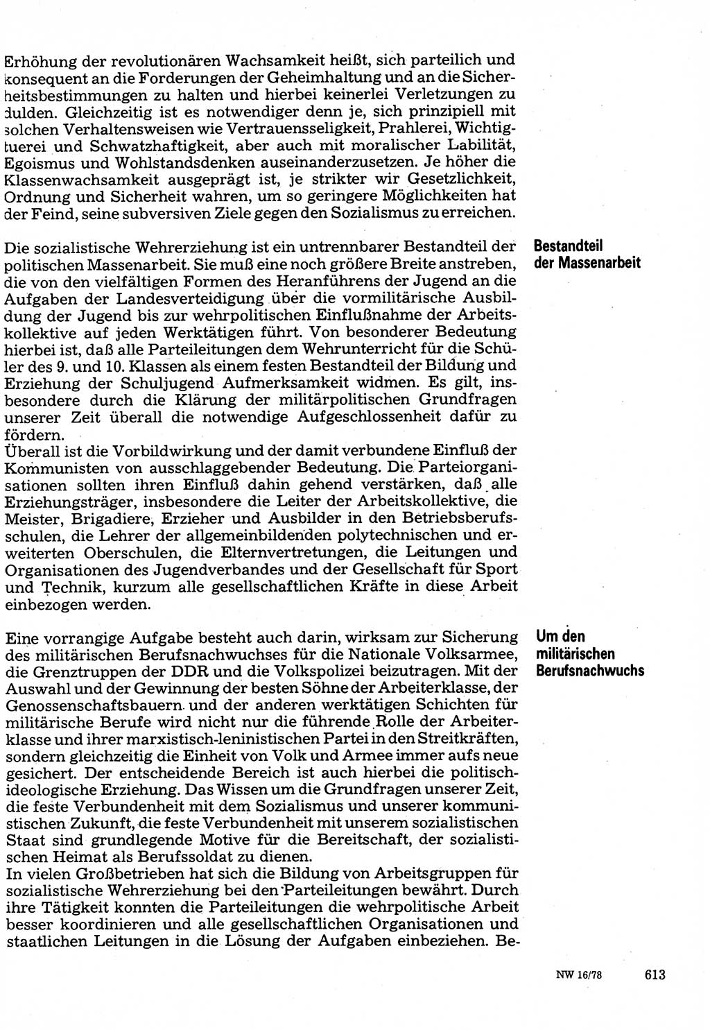 Neuer Weg (NW), Organ des Zentralkomitees (ZK) der SED (Sozialistische Einheitspartei Deutschlands) für Fragen des Parteilebens, 33. Jahrgang [Deutsche Demokratische Republik (DDR)] 1978, Seite 613 (NW ZK SED DDR 1978, S. 613)