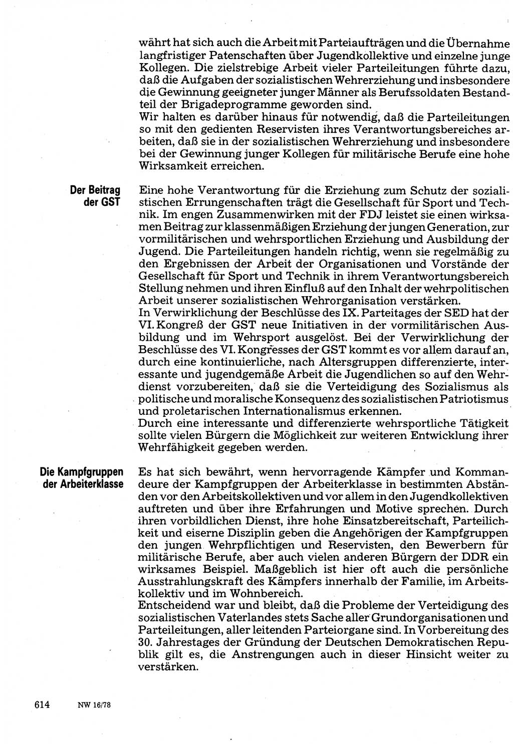 Neuer Weg (NW), Organ des Zentralkomitees (ZK) der SED (Sozialistische Einheitspartei Deutschlands) für Fragen des Parteilebens, 33. Jahrgang [Deutsche Demokratische Republik (DDR)] 1978, Seite 614 (NW ZK SED DDR 1978, S. 614)