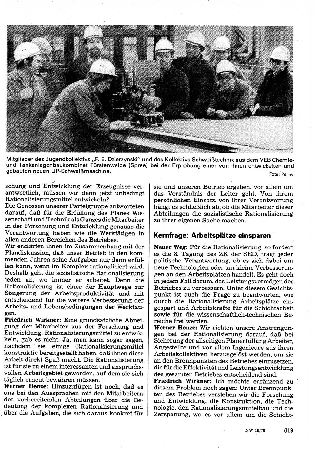 Neuer Weg (NW), Organ des Zentralkomitees (ZK) der SED (Sozialistische Einheitspartei Deutschlands) für Fragen des Parteilebens, 33. Jahrgang [Deutsche Demokratische Republik (DDR)] 1978, Seite 619 (NW ZK SED DDR 1978, S. 619)
