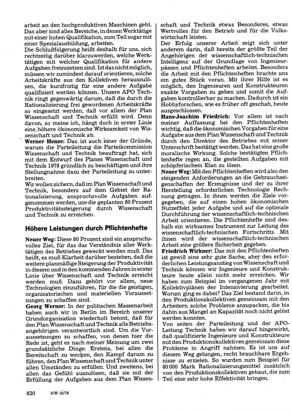Neuer Weg (NW), Organ des Zentralkomitees (ZK) der SED (Sozialistische Einheitspartei Deutschlands) für Fragen des Parteilebens, 33. Jahrgang [Deutsche Demokratische Republik (DDR)] 1978, Seite 620 (NW ZK SED DDR 1978, S. 620)