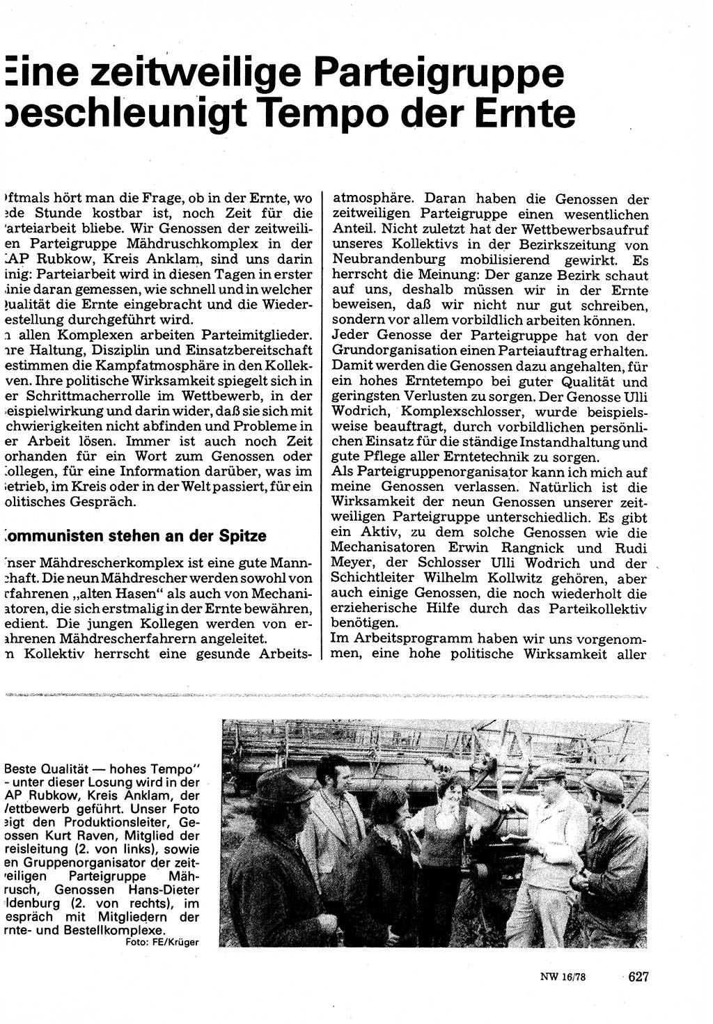 Neuer Weg (NW), Organ des Zentralkomitees (ZK) der SED (Sozialistische Einheitspartei Deutschlands) für Fragen des Parteilebens, 33. Jahrgang [Deutsche Demokratische Republik (DDR)] 1978, Seite 627 (NW ZK SED DDR 1978, S. 627)