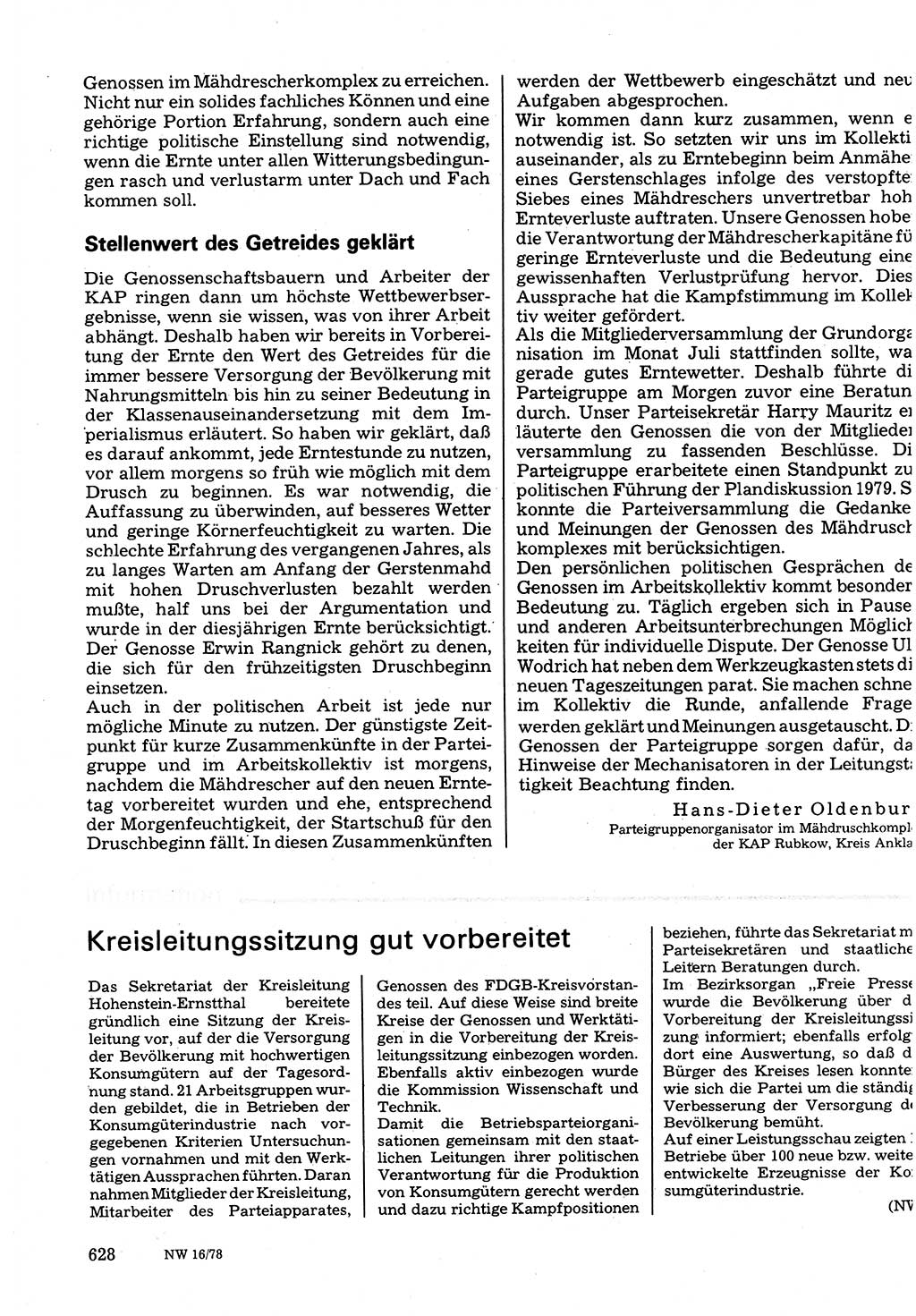 Neuer Weg (NW), Organ des Zentralkomitees (ZK) der SED (Sozialistische Einheitspartei Deutschlands) für Fragen des Parteilebens, 33. Jahrgang [Deutsche Demokratische Republik (DDR)] 1978, Seite 628 (NW ZK SED DDR 1978, S. 628)