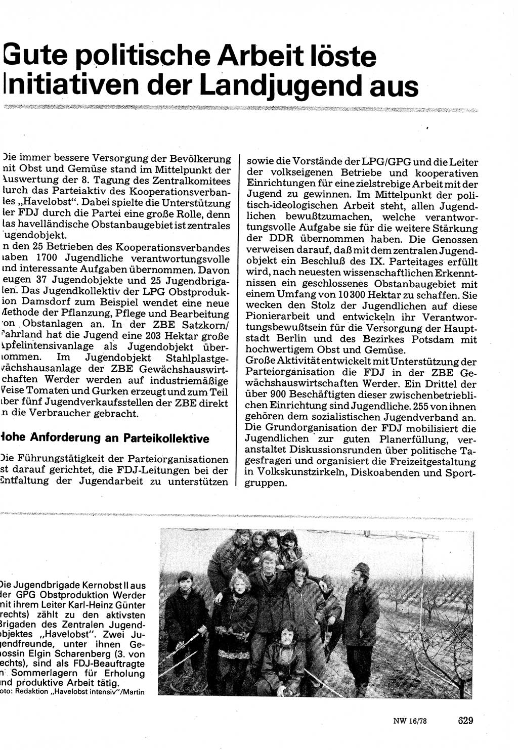 Neuer Weg (NW), Organ des Zentralkomitees (ZK) der SED (Sozialistische Einheitspartei Deutschlands) für Fragen des Parteilebens, 33. Jahrgang [Deutsche Demokratische Republik (DDR)] 1978, Seite 629 (NW ZK SED DDR 1978, S. 629)