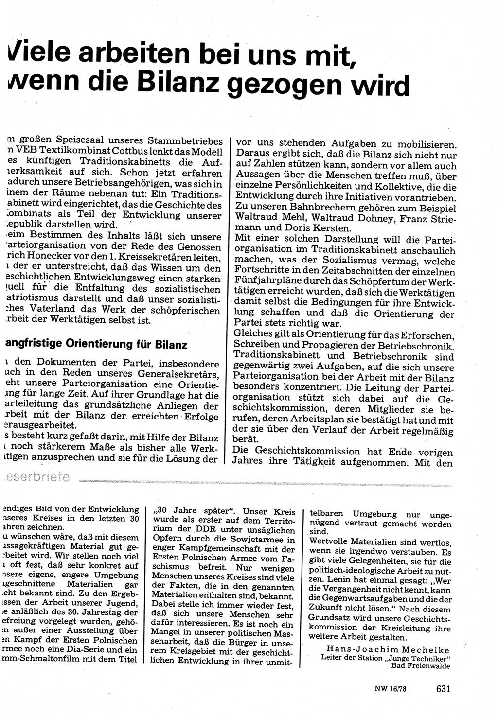 Neuer Weg (NW), Organ des Zentralkomitees (ZK) der SED (Sozialistische Einheitspartei Deutschlands) für Fragen des Parteilebens, 33. Jahrgang [Deutsche Demokratische Republik (DDR)] 1978, Seite 631 (NW ZK SED DDR 1978, S. 631)