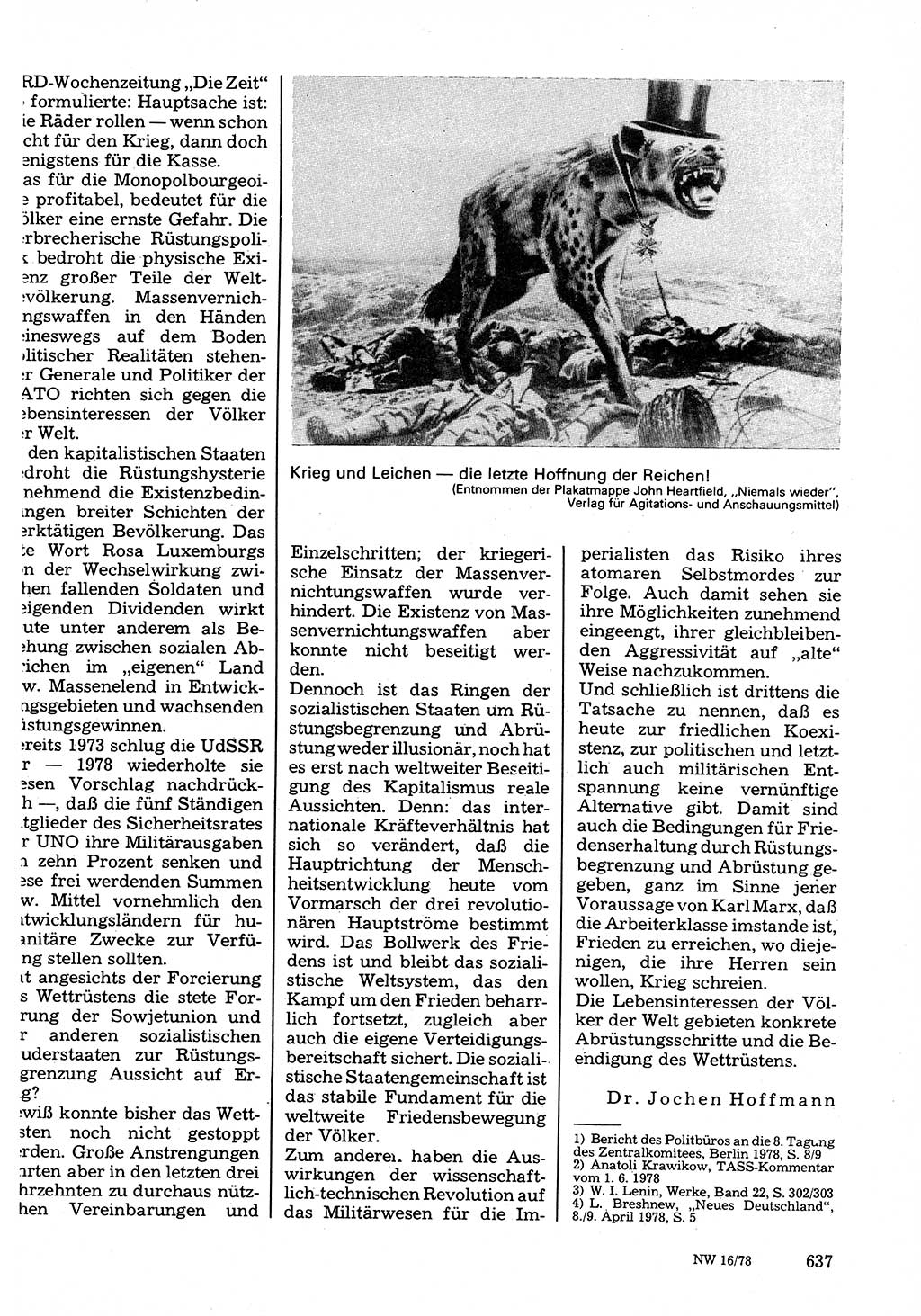 Neuer Weg (NW), Organ des Zentralkomitees (ZK) der SED (Sozialistische Einheitspartei Deutschlands) für Fragen des Parteilebens, 33. Jahrgang [Deutsche Demokratische Republik (DDR)] 1978, Seite 637 (NW ZK SED DDR 1978, S. 637)