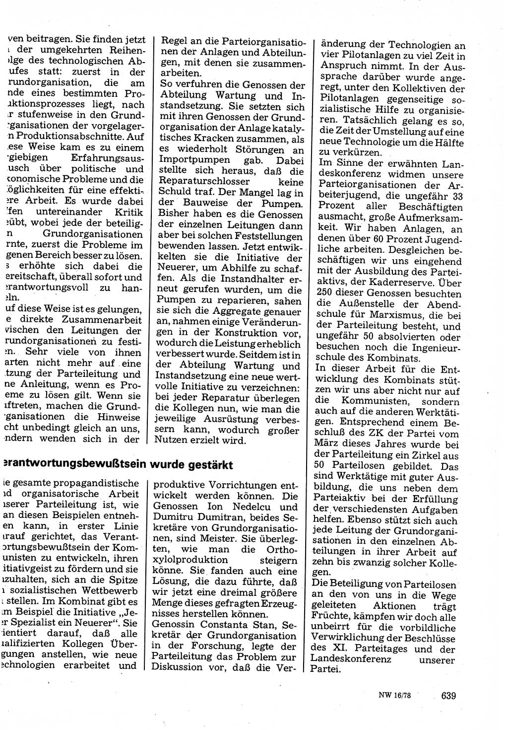 Neuer Weg (NW), Organ des Zentralkomitees (ZK) der SED (Sozialistische Einheitspartei Deutschlands) für Fragen des Parteilebens, 33. Jahrgang [Deutsche Demokratische Republik (DDR)] 1978, Seite 639 (NW ZK SED DDR 1978, S. 639)
