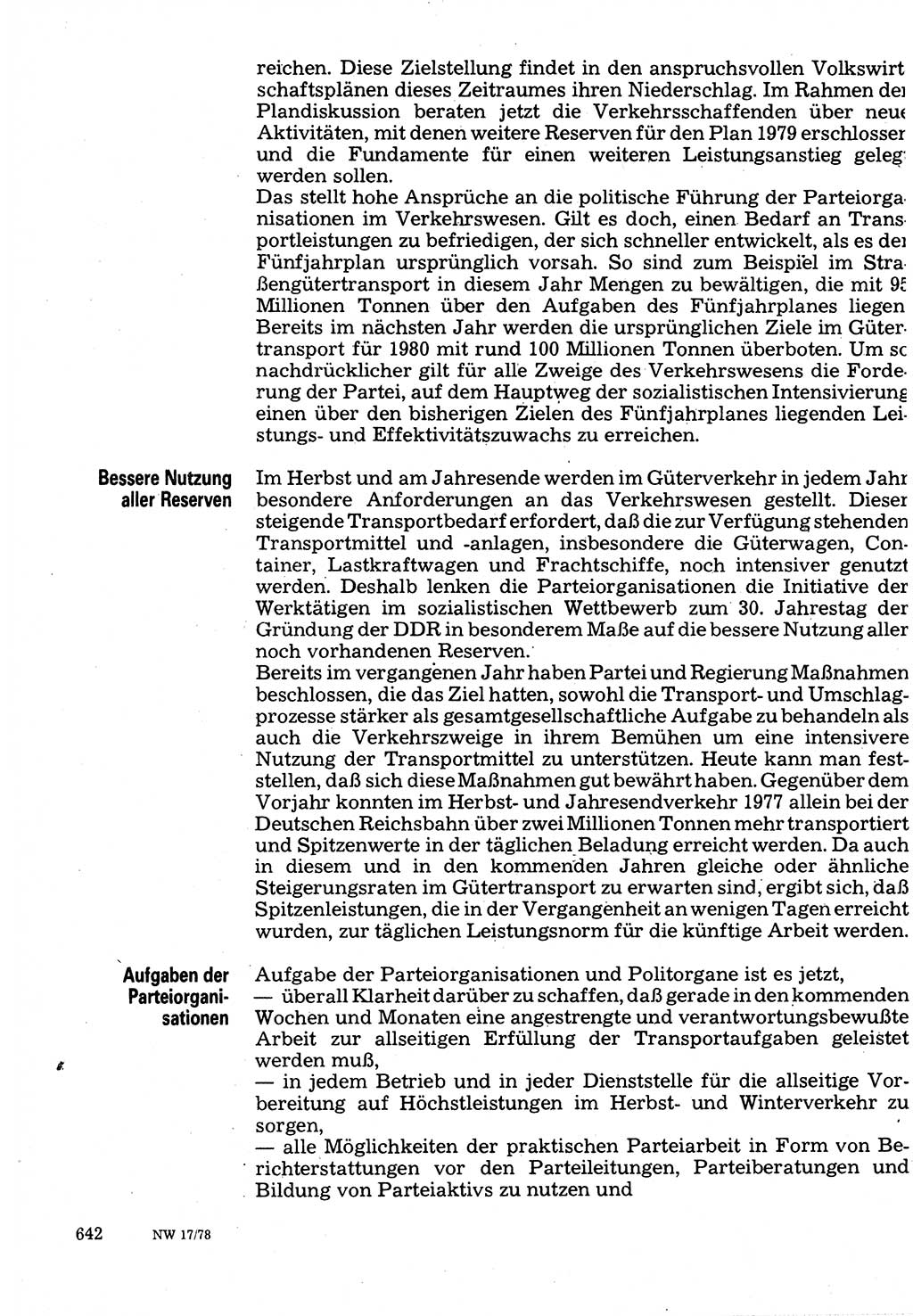 Neuer Weg (NW), Organ des Zentralkomitees (ZK) der SED (Sozialistische Einheitspartei Deutschlands) für Fragen des Parteilebens, 33. Jahrgang [Deutsche Demokratische Republik (DDR)] 1978, Seite 642 (NW ZK SED DDR 1978, S. 642)