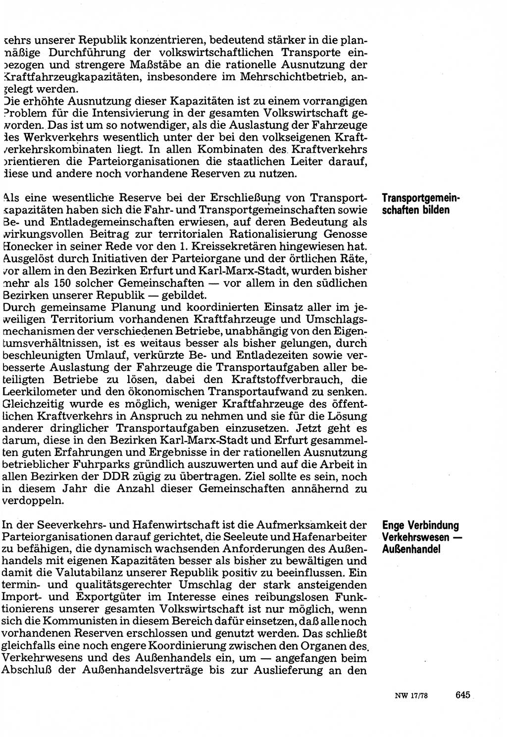 Neuer Weg (NW), Organ des Zentralkomitees (ZK) der SED (Sozialistische Einheitspartei Deutschlands) für Fragen des Parteilebens, 33. Jahrgang [Deutsche Demokratische Republik (DDR)] 1978, Seite 645 (NW ZK SED DDR 1978, S. 645)
