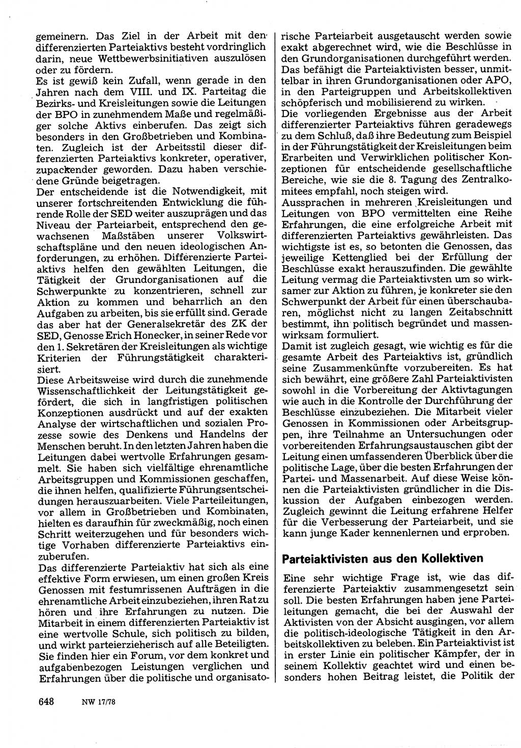 Neuer Weg (NW), Organ des Zentralkomitees (ZK) der SED (Sozialistische Einheitspartei Deutschlands) für Fragen des Parteilebens, 33. Jahrgang [Deutsche Demokratische Republik (DDR)] 1978, Seite 648 (NW ZK SED DDR 1978, S. 648)