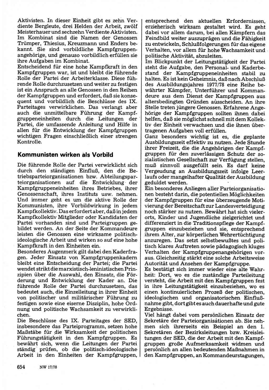 Neuer Weg (NW), Organ des Zentralkomitees (ZK) der SED (Sozialistische Einheitspartei Deutschlands) für Fragen des Parteilebens, 33. Jahrgang [Deutsche Demokratische Republik (DDR)] 1978, Seite 654 (NW ZK SED DDR 1978, S. 654)