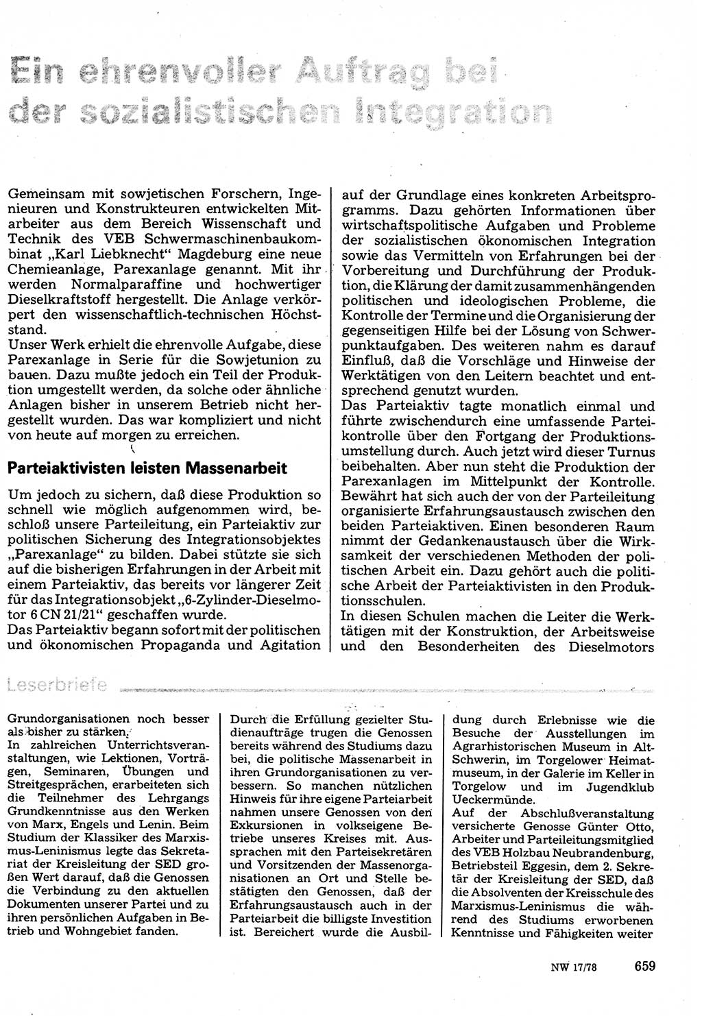 Neuer Weg (NW), Organ des Zentralkomitees (ZK) der SED (Sozialistische Einheitspartei Deutschlands) für Fragen des Parteilebens, 33. Jahrgang [Deutsche Demokratische Republik (DDR)] 1978, Seite 659 (NW ZK SED DDR 1978, S. 659)