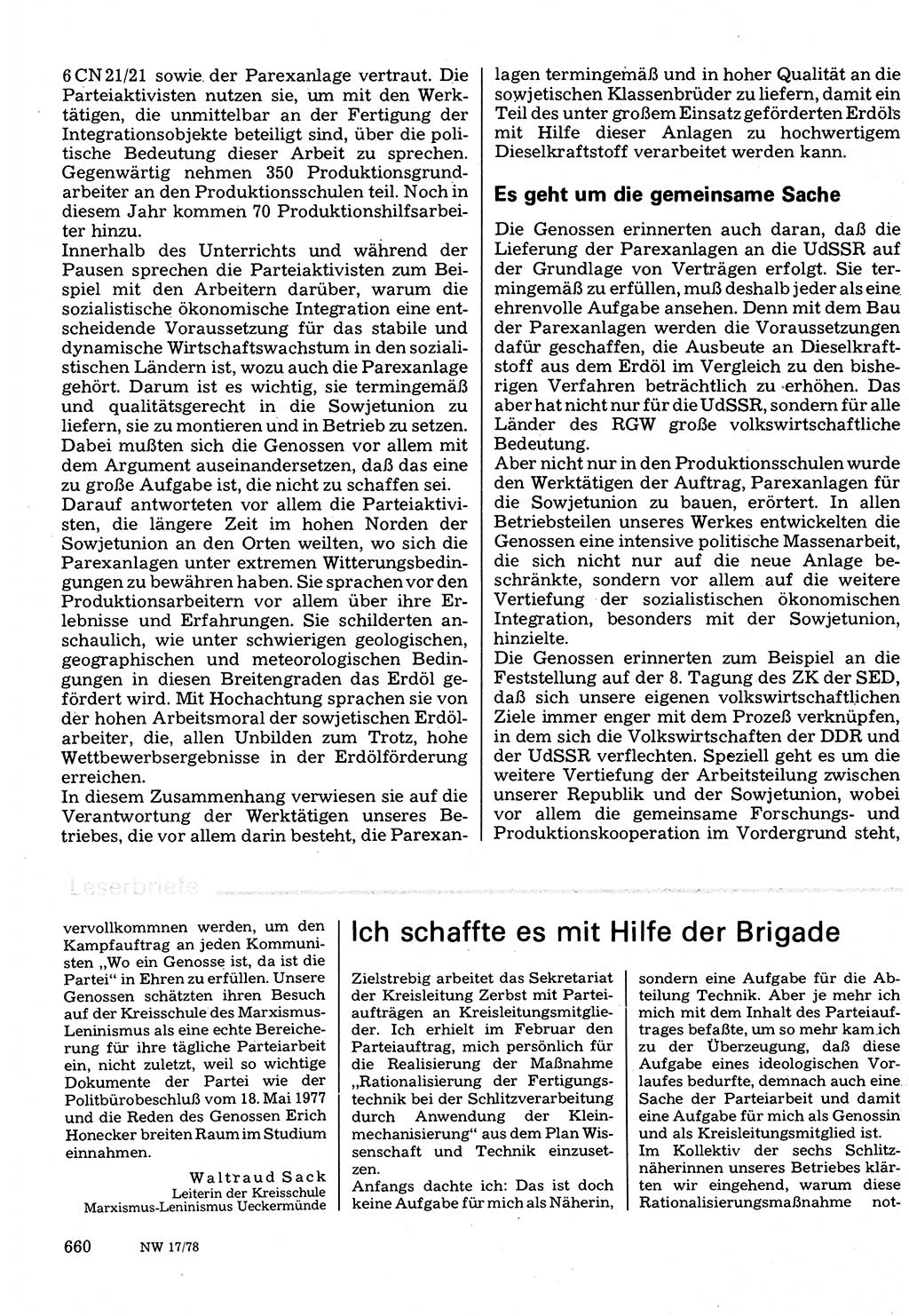 Neuer Weg (NW), Organ des Zentralkomitees (ZK) der SED (Sozialistische Einheitspartei Deutschlands) für Fragen des Parteilebens, 33. Jahrgang [Deutsche Demokratische Republik (DDR)] 1978, Seite 660 (NW ZK SED DDR 1978, S. 660)