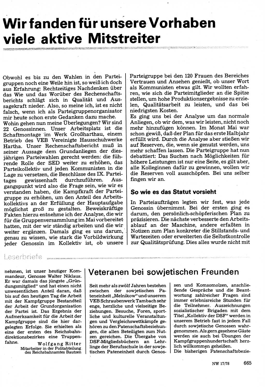 Neuer Weg (NW), Organ des Zentralkomitees (ZK) der SED (Sozialistische Einheitspartei Deutschlands) für Fragen des Parteilebens, 33. Jahrgang [Deutsche Demokratische Republik (DDR)] 1978, Seite 665 (NW ZK SED DDR 1978, S. 665)