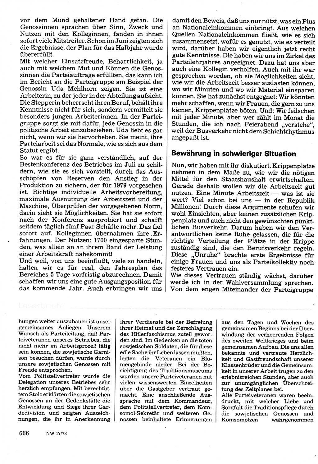 Neuer Weg (NW), Organ des Zentralkomitees (ZK) der SED (Sozialistische Einheitspartei Deutschlands) für Fragen des Parteilebens, 33. Jahrgang [Deutsche Demokratische Republik (DDR)] 1978, Seite 666 (NW ZK SED DDR 1978, S. 666)