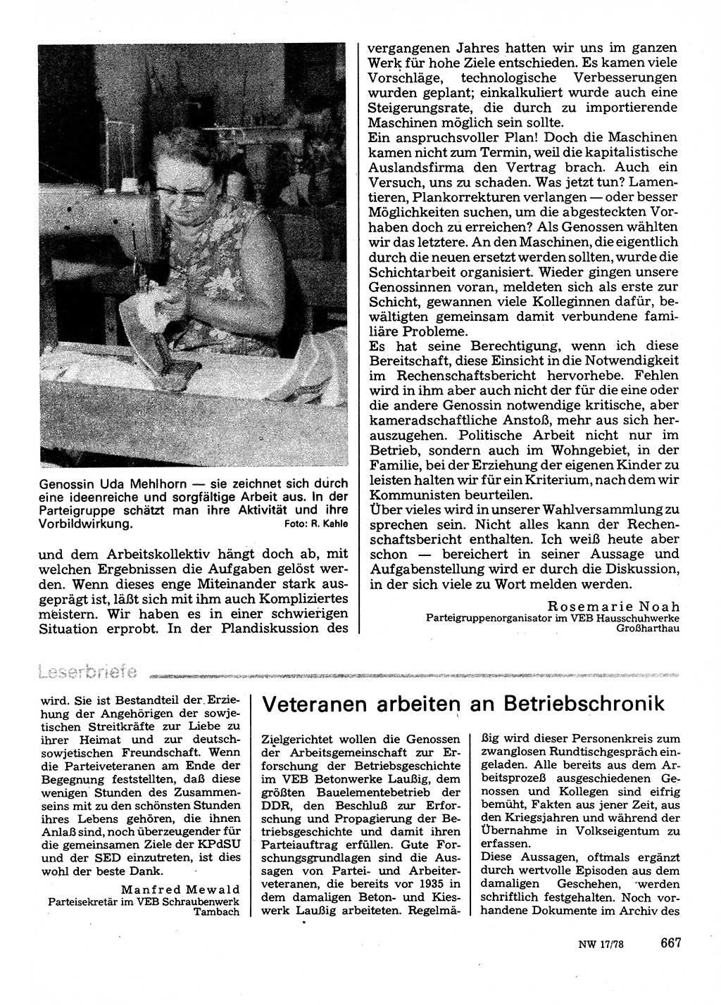 Neuer Weg (NW), Organ des Zentralkomitees (ZK) der SED (Sozialistische Einheitspartei Deutschlands) für Fragen des Parteilebens, 33. Jahrgang [Deutsche Demokratische Republik (DDR)] 1978, Seite 667 (NW ZK SED DDR 1978, S. 667)