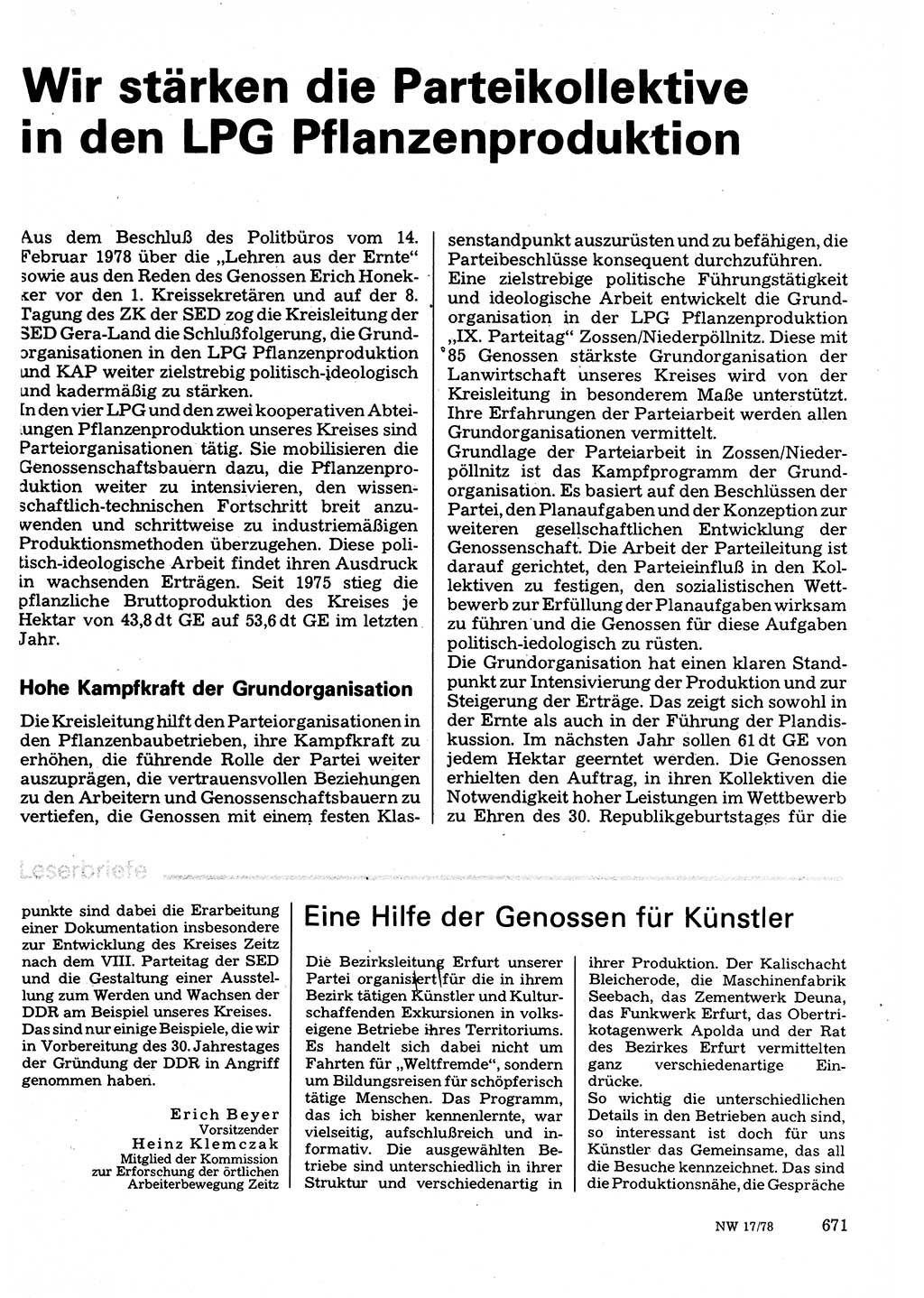 Neuer Weg (NW), Organ des Zentralkomitees (ZK) der SED (Sozialistische Einheitspartei Deutschlands) für Fragen des Parteilebens, 33. Jahrgang [Deutsche Demokratische Republik (DDR)] 1978, Seite 671 (NW ZK SED DDR 1978, S. 671)