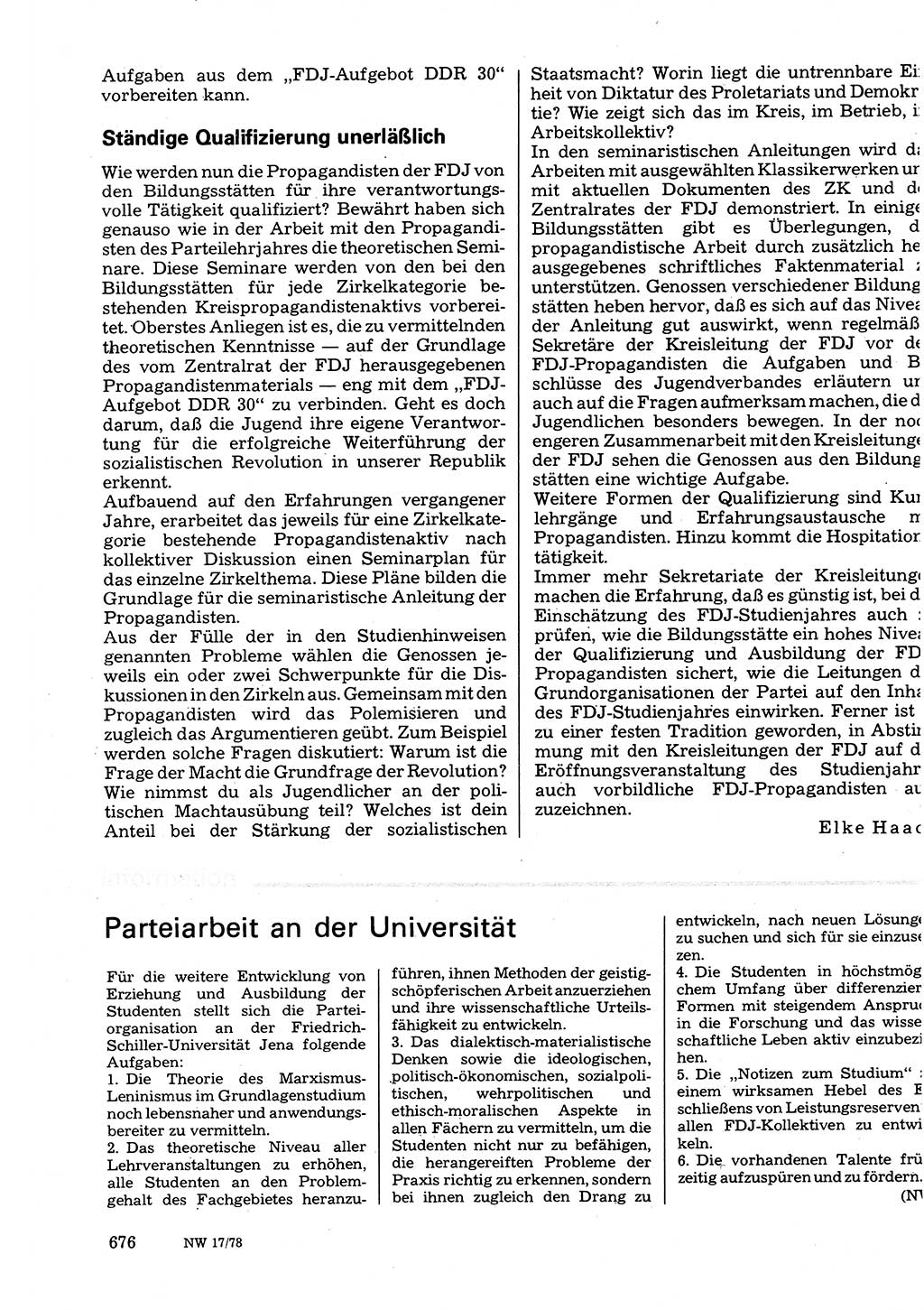 Neuer Weg (NW), Organ des Zentralkomitees (ZK) der SED (Sozialistische Einheitspartei Deutschlands) für Fragen des Parteilebens, 33. Jahrgang [Deutsche Demokratische Republik (DDR)] 1978, Seite 676 (NW ZK SED DDR 1978, S. 676)