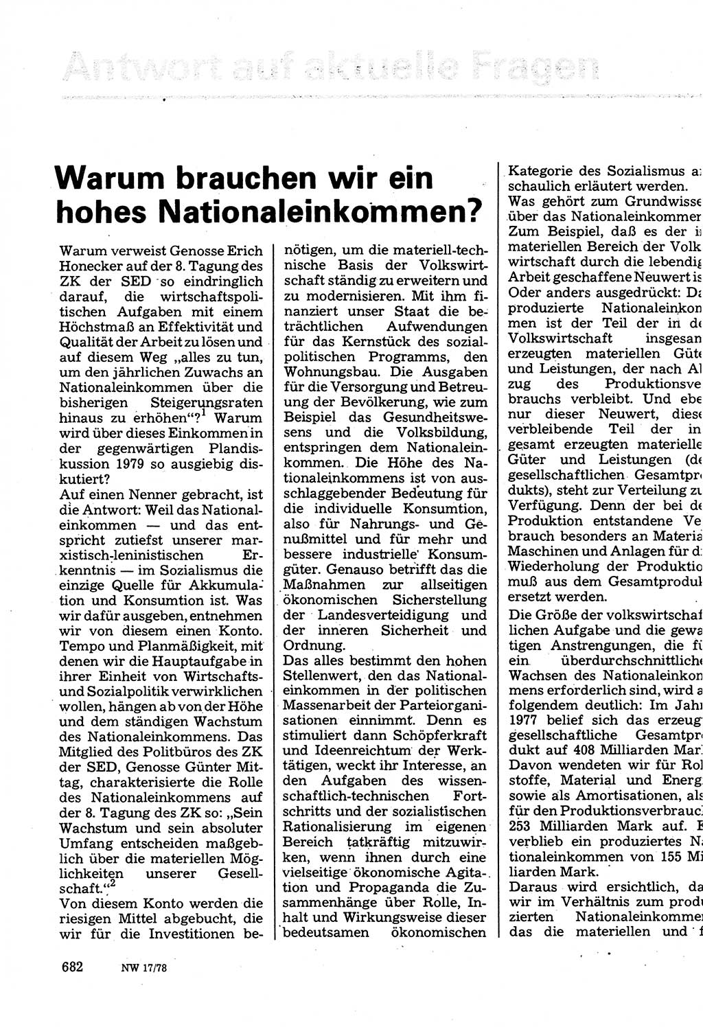 Neuer Weg (NW), Organ des Zentralkomitees (ZK) der SED (Sozialistische Einheitspartei Deutschlands) für Fragen des Parteilebens, 33. Jahrgang [Deutsche Demokratische Republik (DDR)] 1978, Seite 682 (NW ZK SED DDR 1978, S. 682)