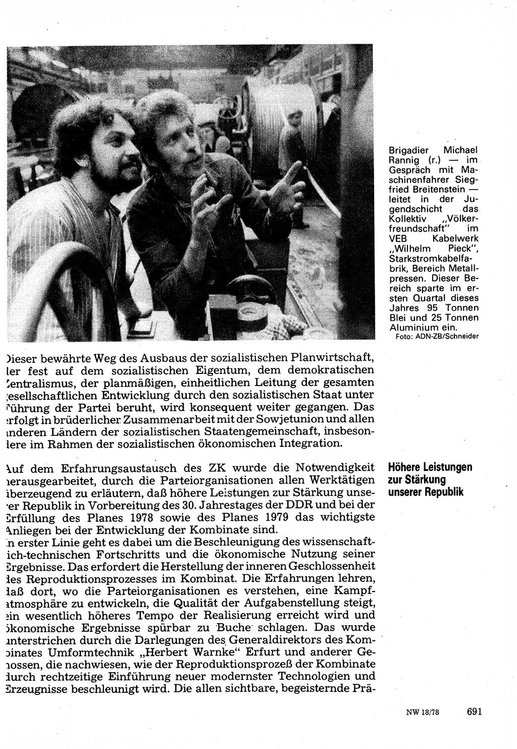 Neuer Weg (NW), Organ des Zentralkomitees (ZK) der SED (Sozialistische Einheitspartei Deutschlands) für Fragen des Parteilebens, 33. Jahrgang [Deutsche Demokratische Republik (DDR)] 1978, Seite 691 (NW ZK SED DDR 1978, S. 691)