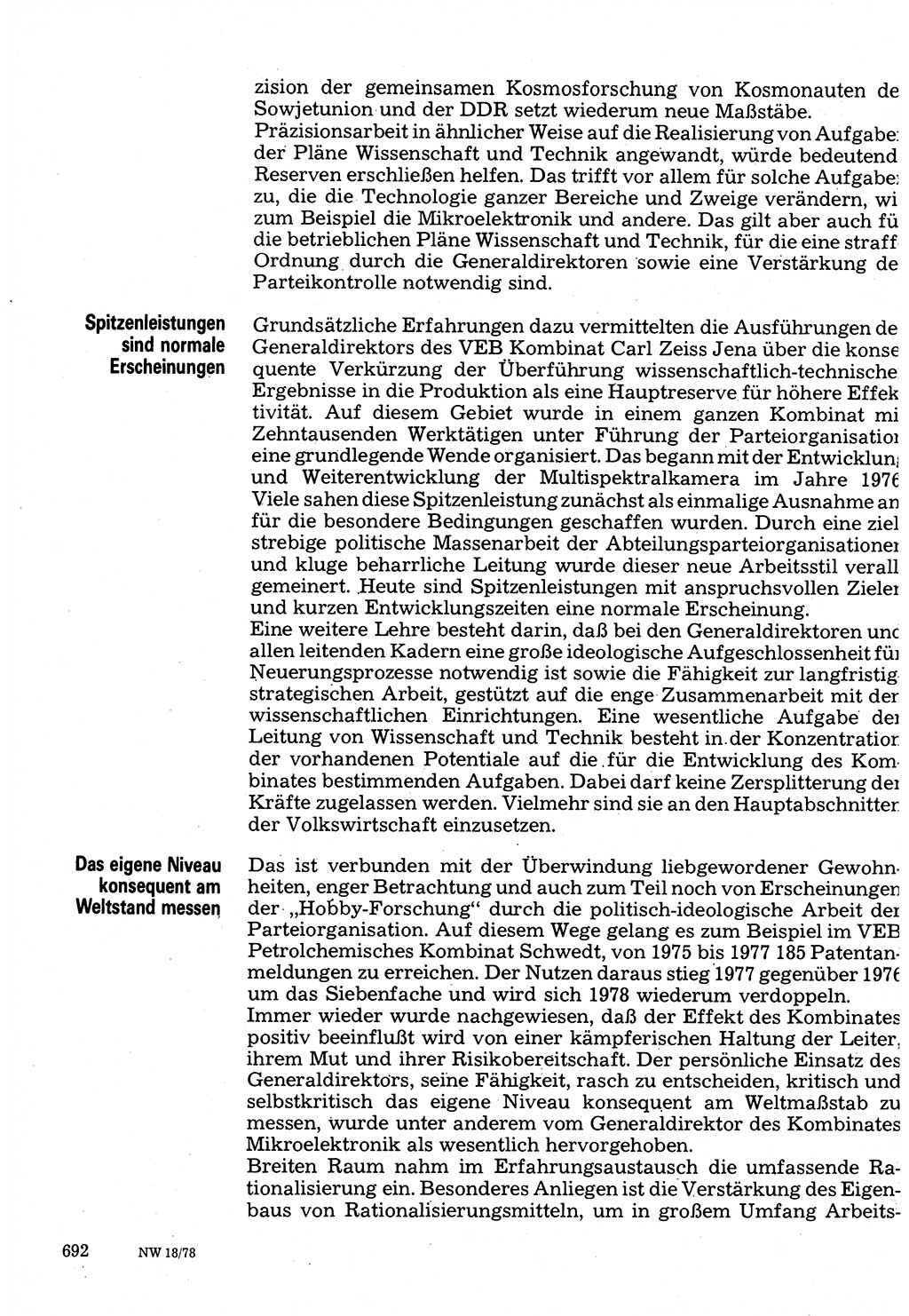 Neuer Weg (NW), Organ des Zentralkomitees (ZK) der SED (Sozialistische Einheitspartei Deutschlands) für Fragen des Parteilebens, 33. Jahrgang [Deutsche Demokratische Republik (DDR)] 1978, Seite 692 (NW ZK SED DDR 1978, S. 692)