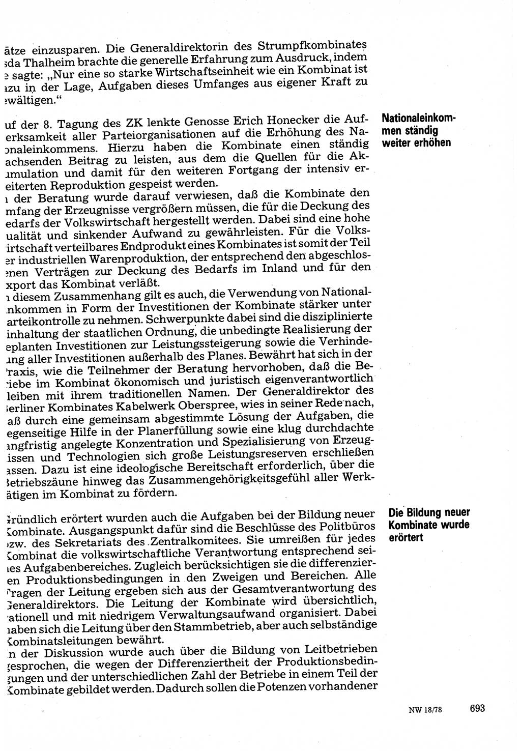 Neuer Weg (NW), Organ des Zentralkomitees (ZK) der SED (Sozialistische Einheitspartei Deutschlands) für Fragen des Parteilebens, 33. Jahrgang [Deutsche Demokratische Republik (DDR)] 1978, Seite 693 (NW ZK SED DDR 1978, S. 693)