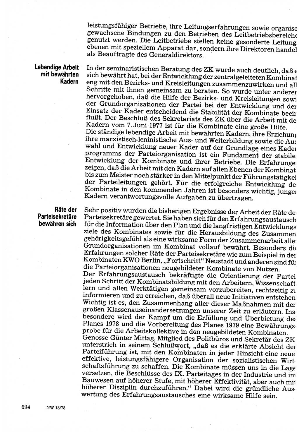 Neuer Weg (NW), Organ des Zentralkomitees (ZK) der SED (Sozialistische Einheitspartei Deutschlands) für Fragen des Parteilebens, 33. Jahrgang [Deutsche Demokratische Republik (DDR)] 1978, Seite 694 (NW ZK SED DDR 1978, S. 694)