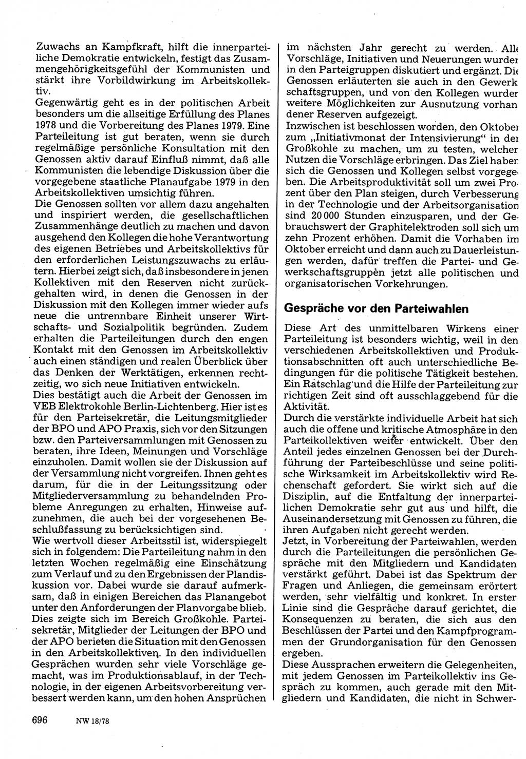 Neuer Weg (NW), Organ des Zentralkomitees (ZK) der SED (Sozialistische Einheitspartei Deutschlands) für Fragen des Parteilebens, 33. Jahrgang [Deutsche Demokratische Republik (DDR)] 1978, Seite 696 (NW ZK SED DDR 1978, S. 696)